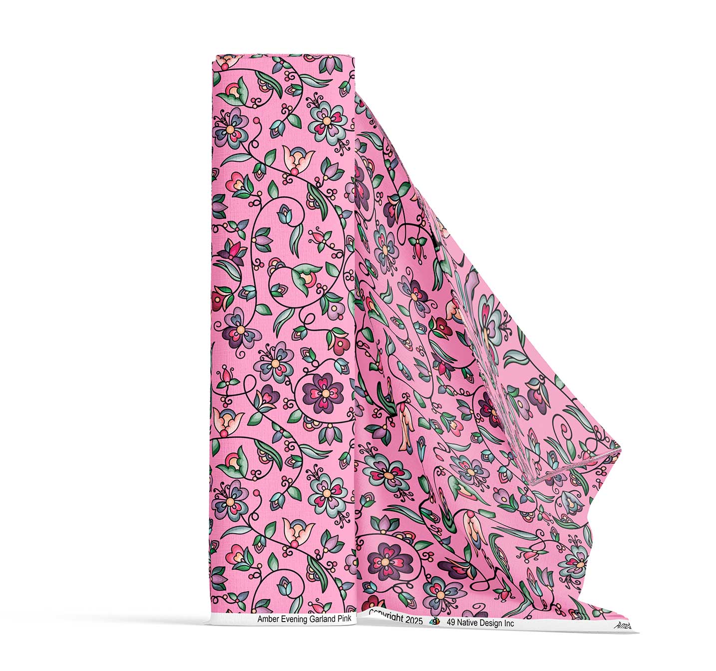 Amber Evening Garland Pink Satin Fabric