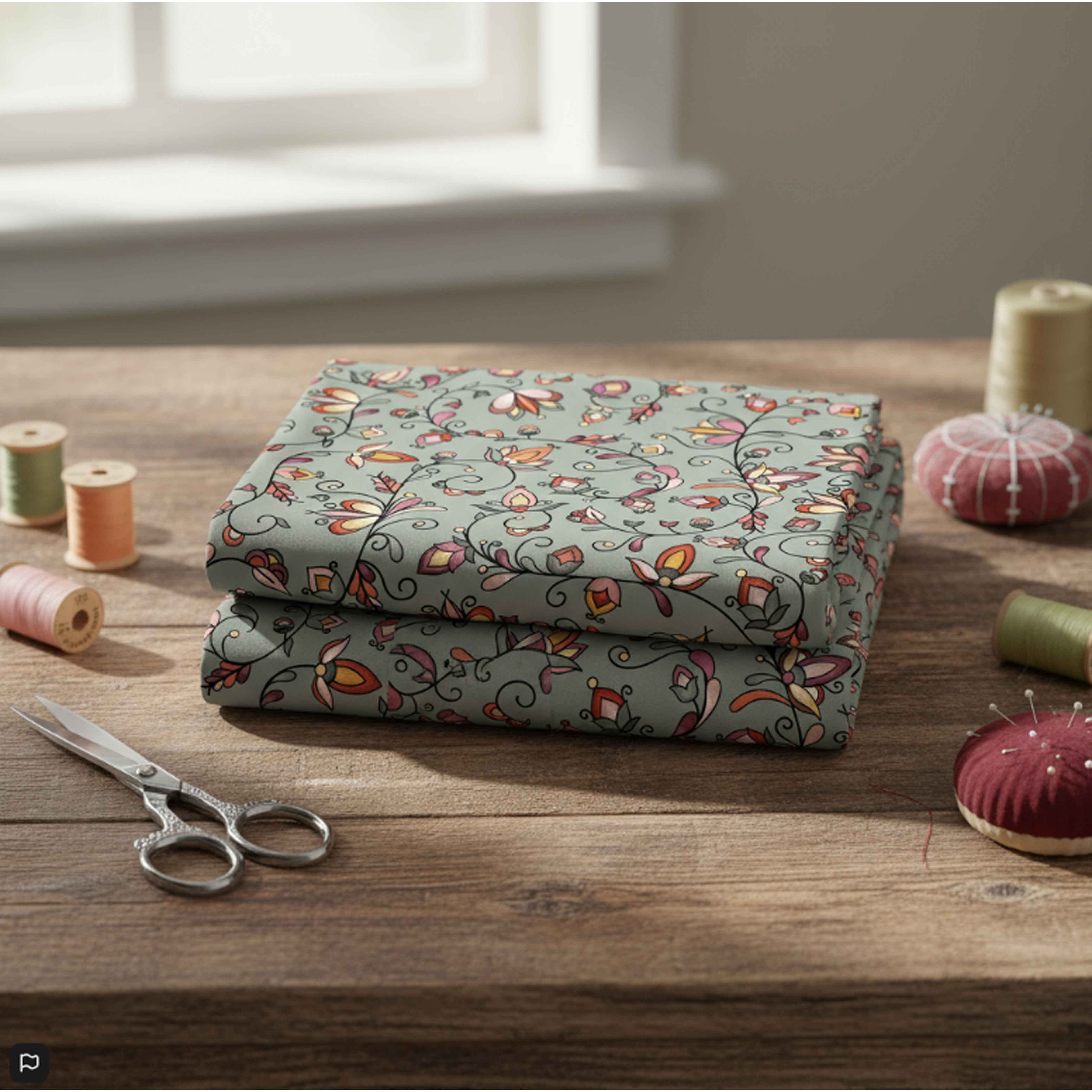 Burnt Sky Petals Green Cotton Poplin