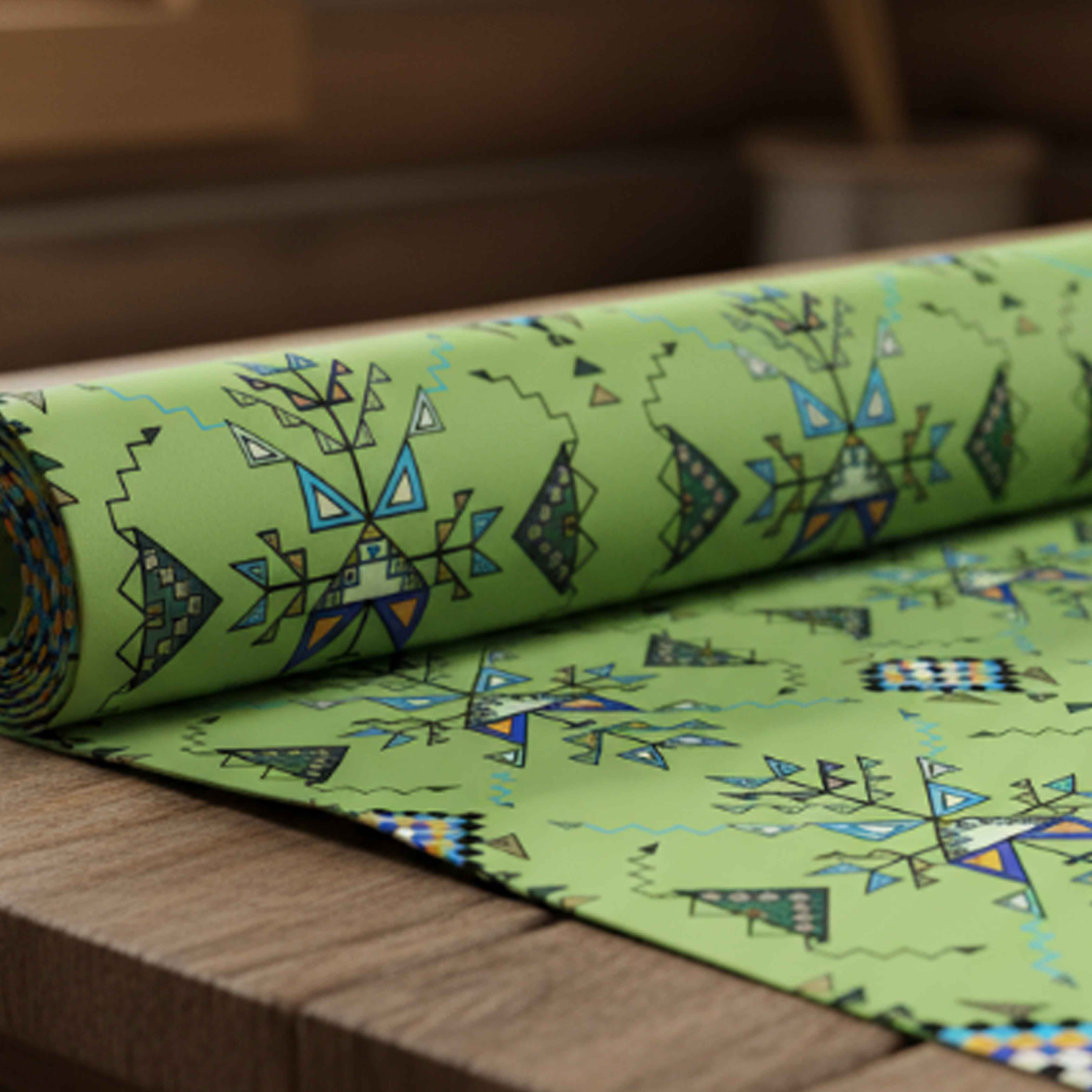 Bear Shield Green Cotton Poplin