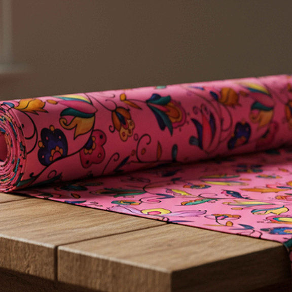 Copper Prairie Petals Pink Satin Fabric