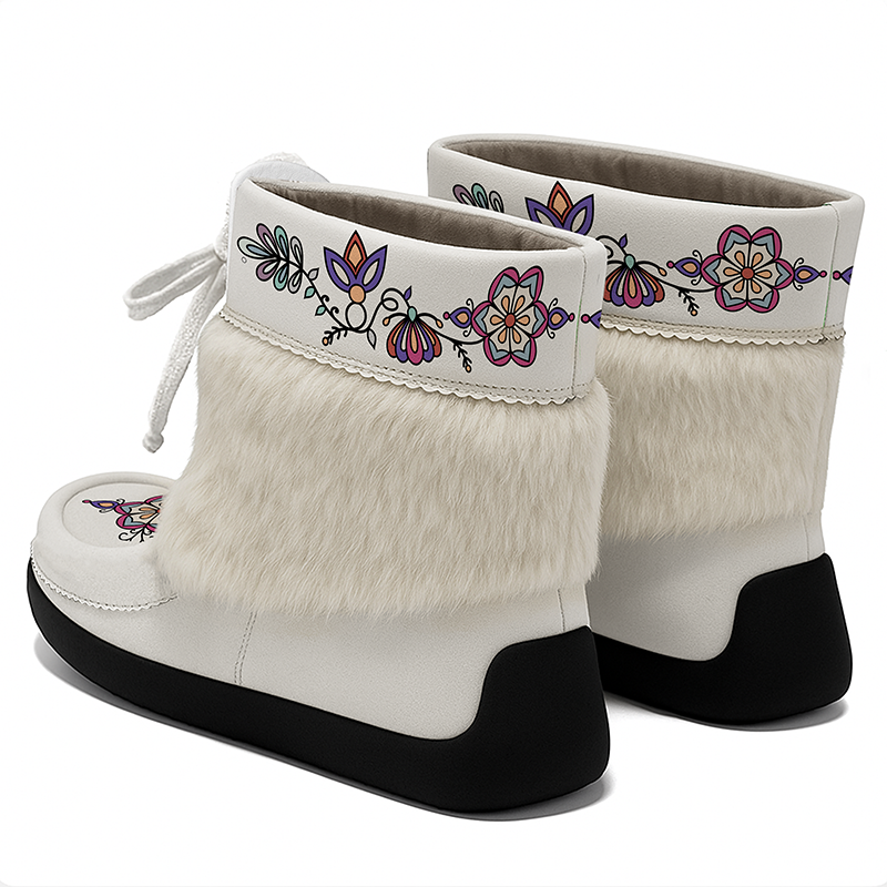 Aurora Petal Glow Leather MocLux Ankle with Fur