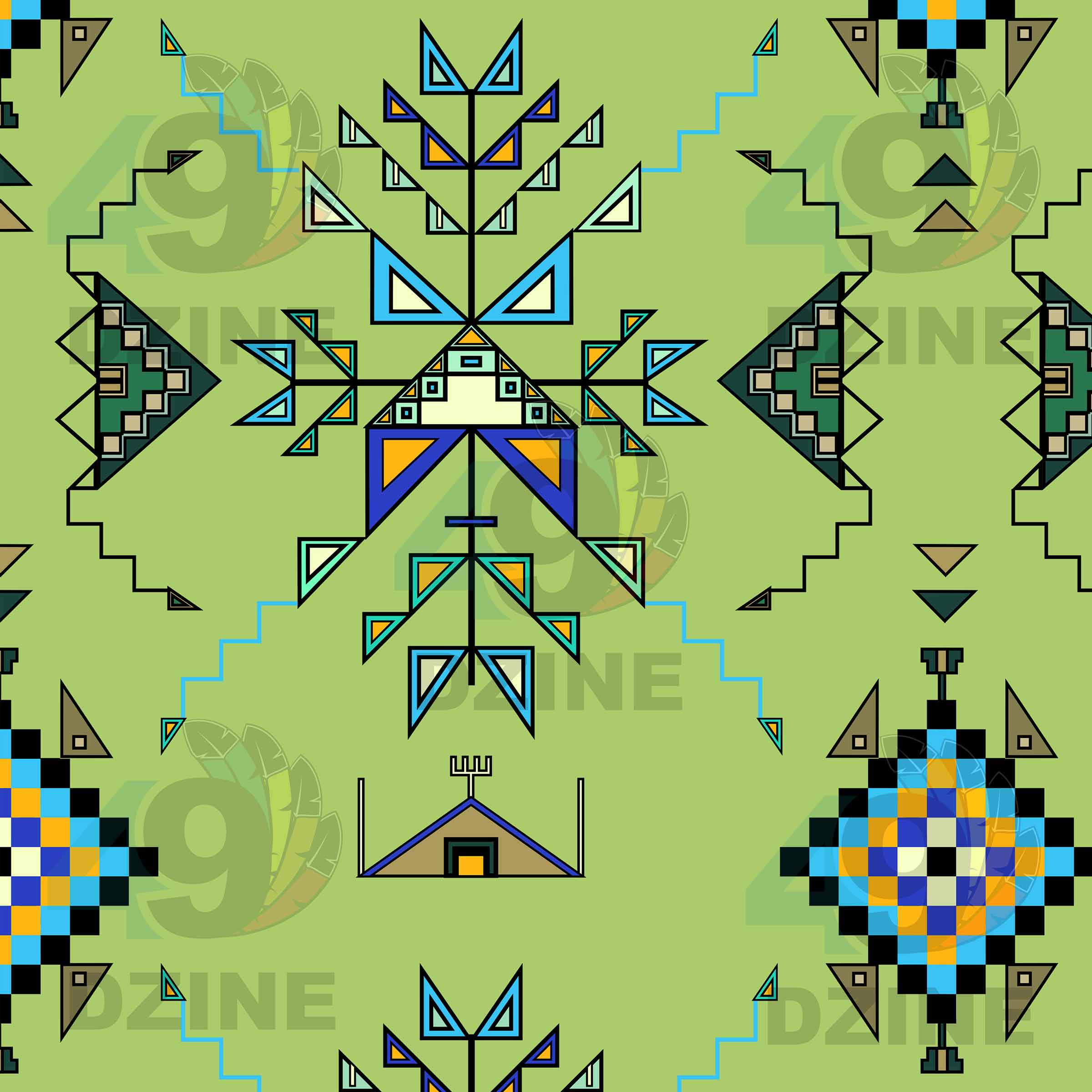 Bear Shield Green Cotton Poplin