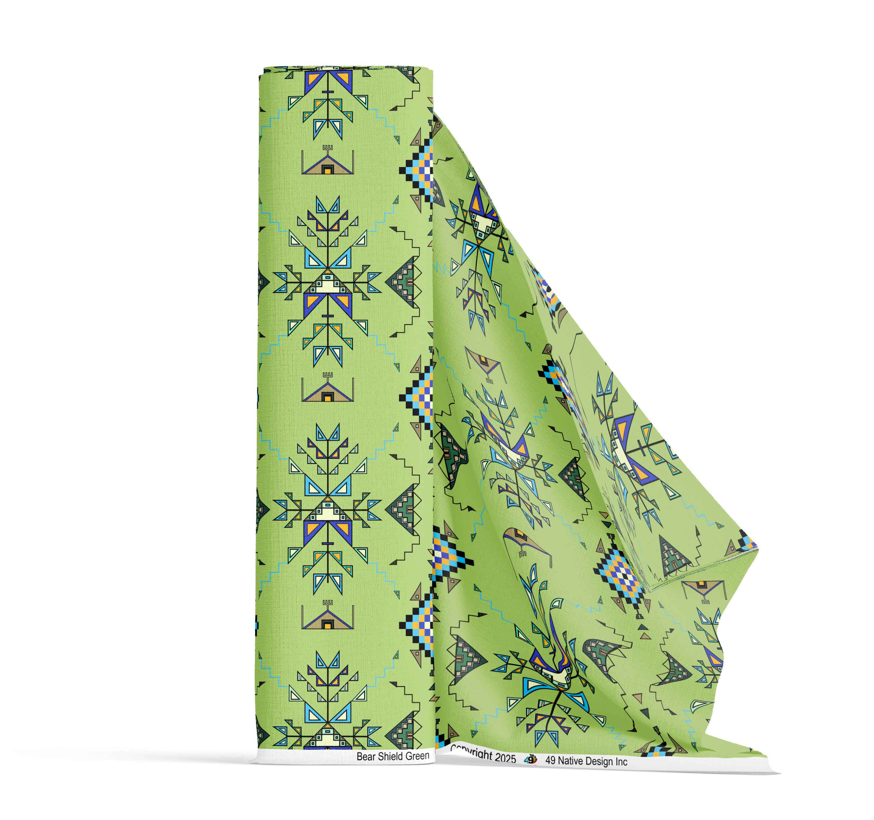 Bear Shield Green Cotton Poplin