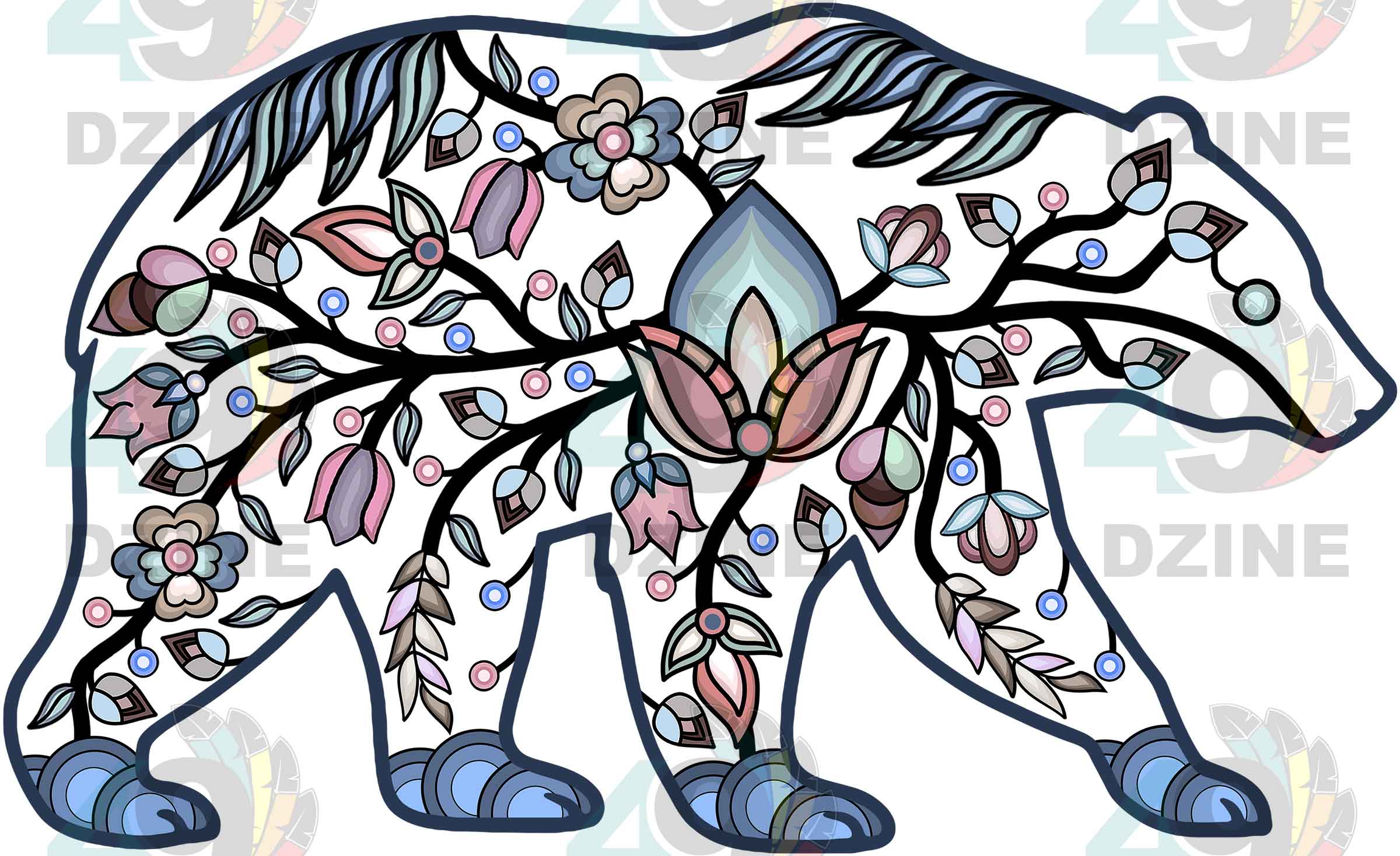 Bear Floral Motif 1 UV Sticker