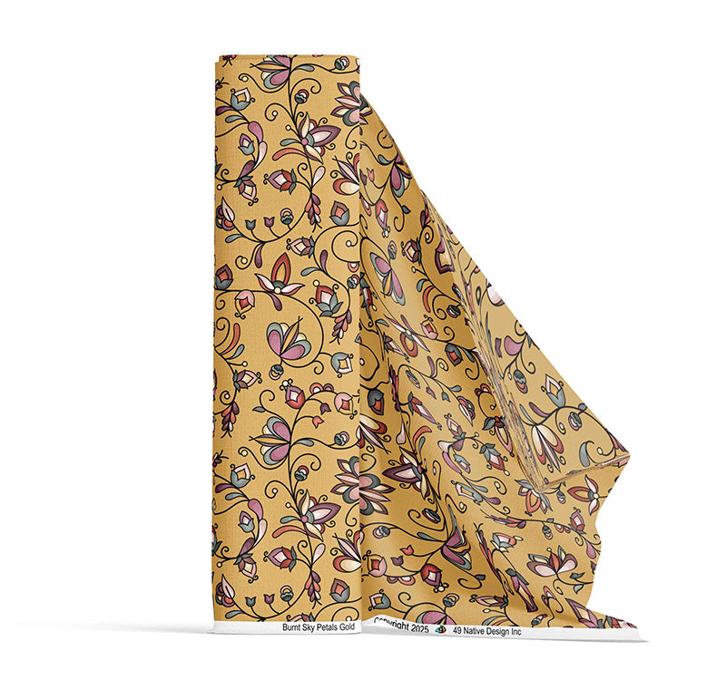Burnt Sky Petals Gold Satin Fabric