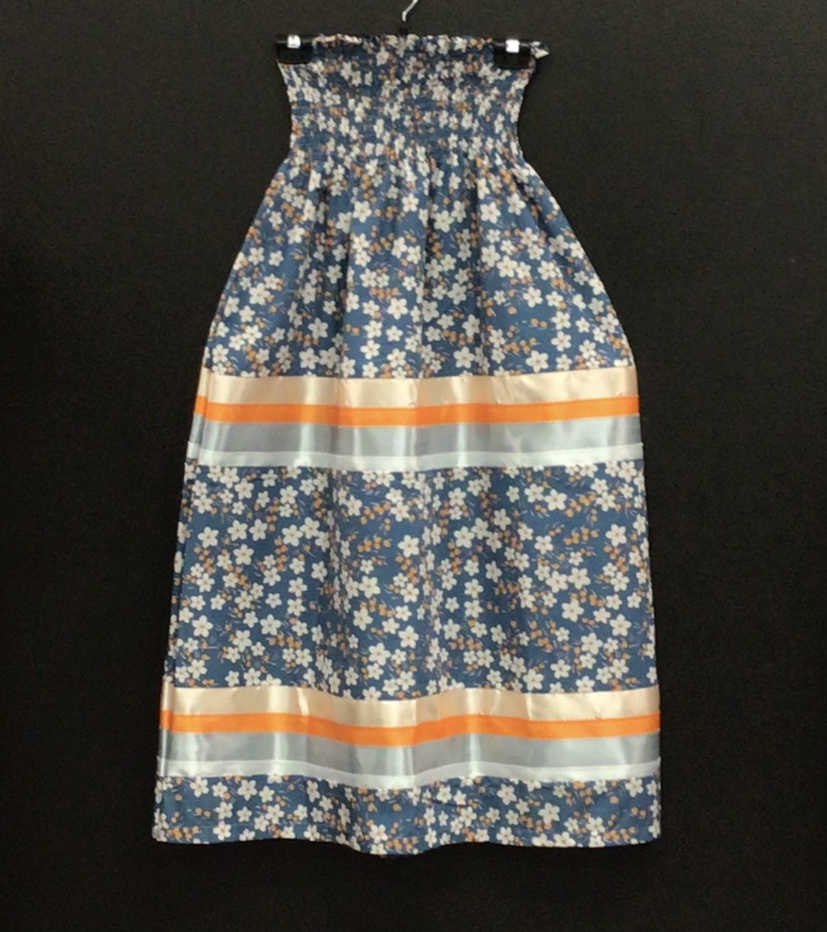 White, Yellow Floral and Teal Background Ribbon Dress