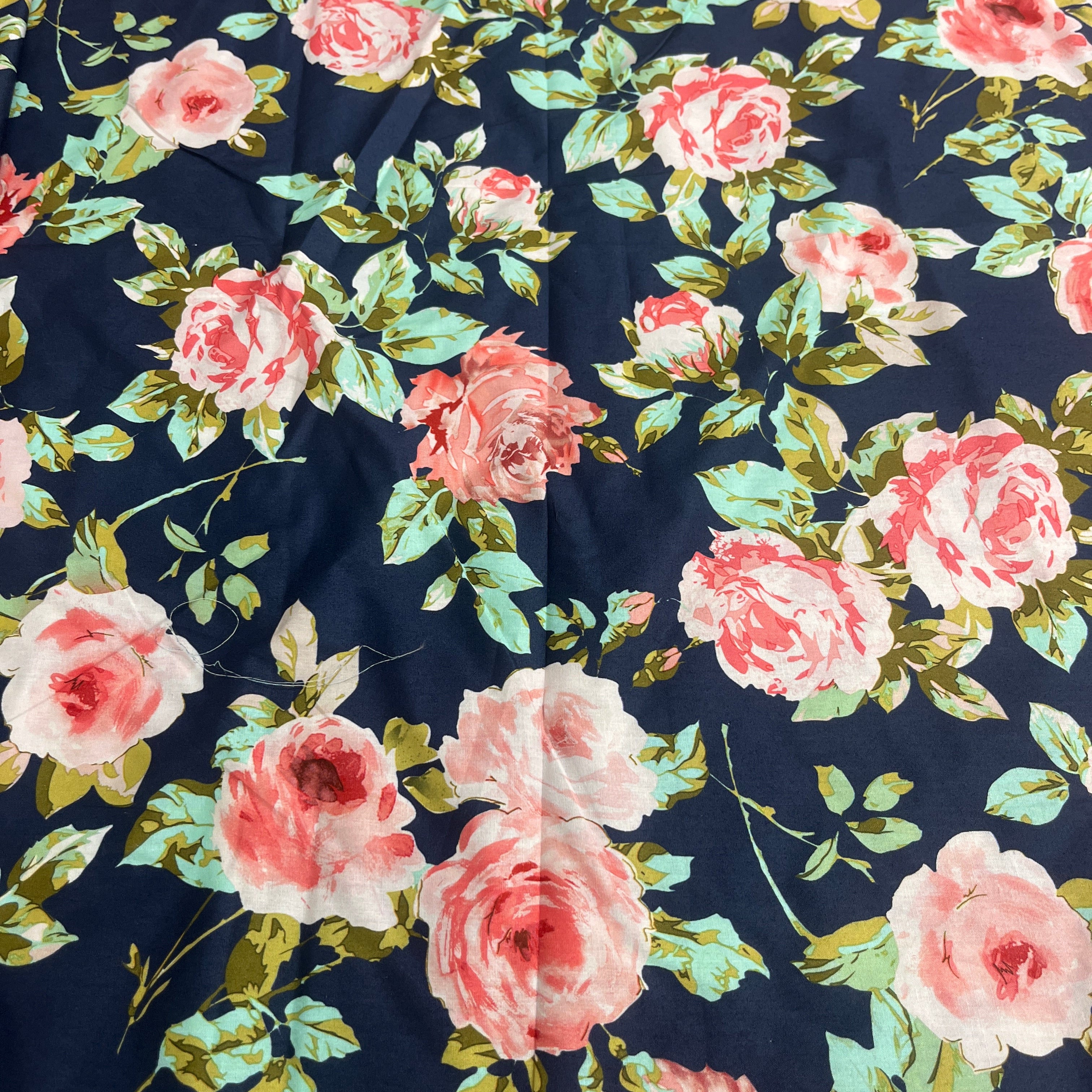 Bright Flowers Black Cotton Fabric