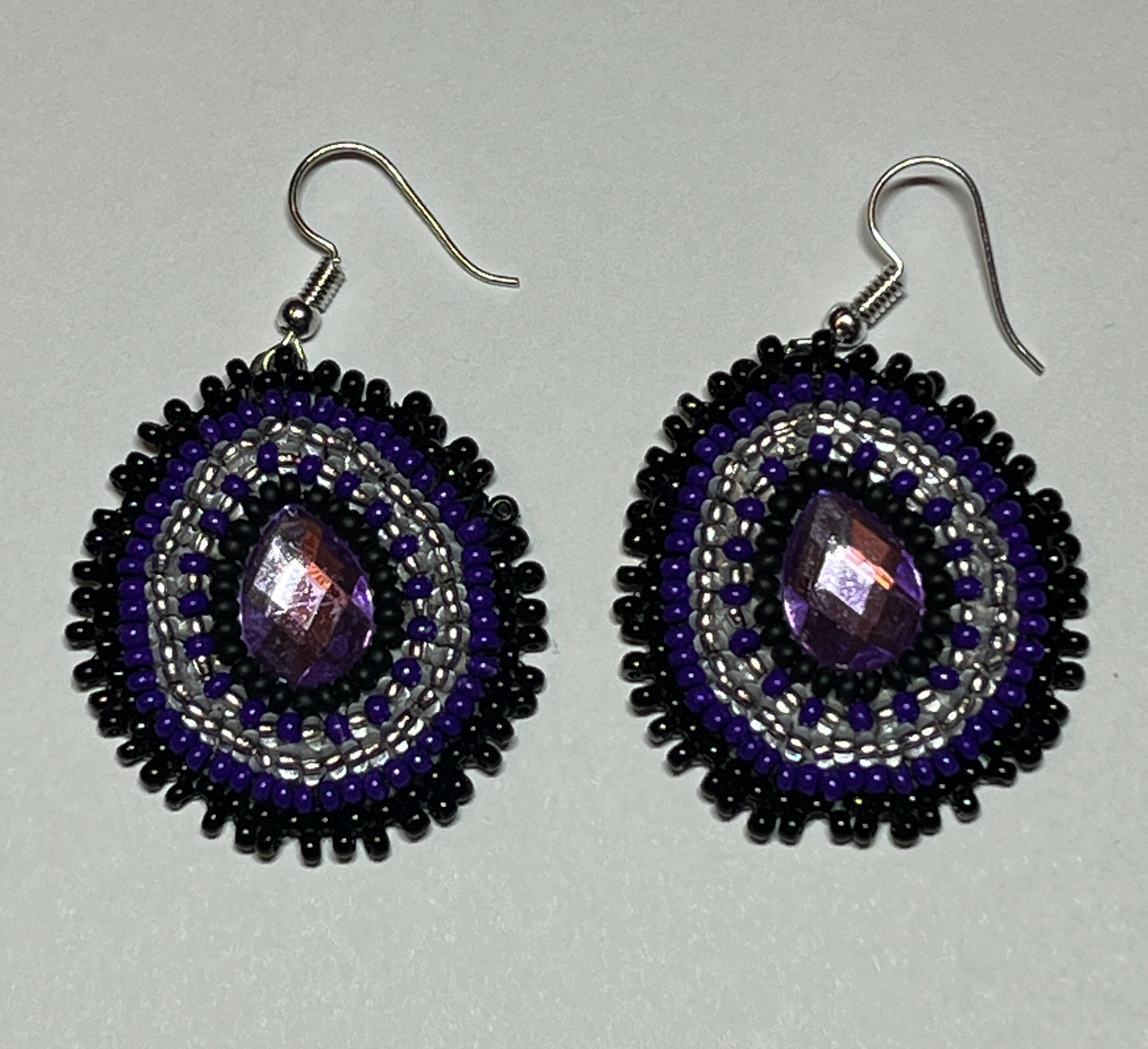 Brandon Swain Novlesky Purple Crystal Black Edge Teardrop Earrings