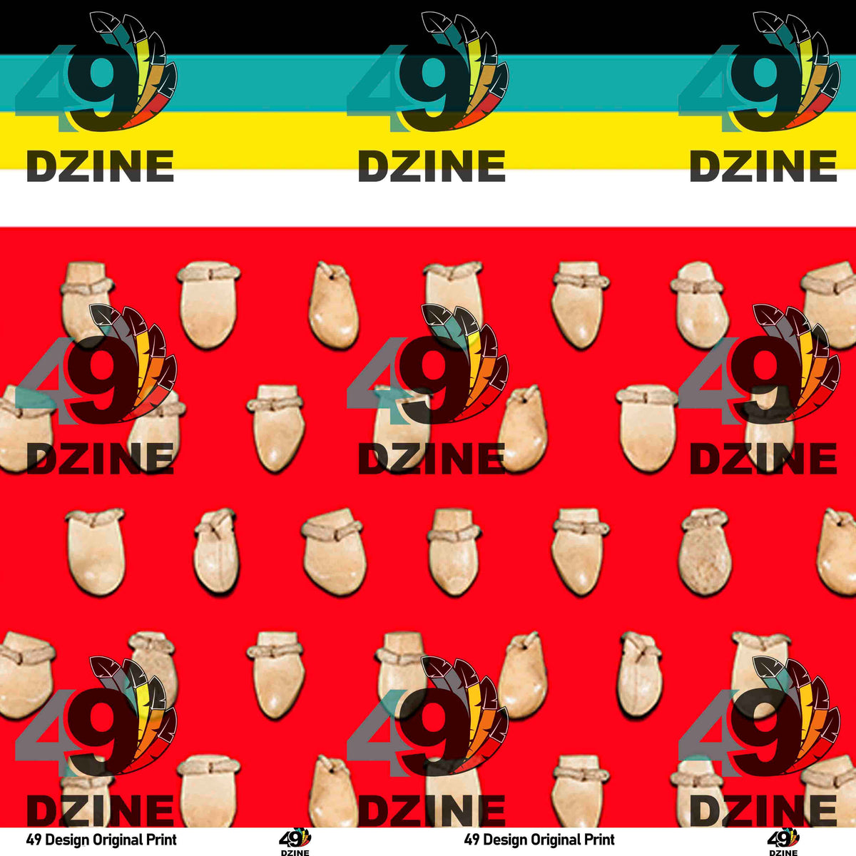 Elk Teeth on Red Cotton Poplin