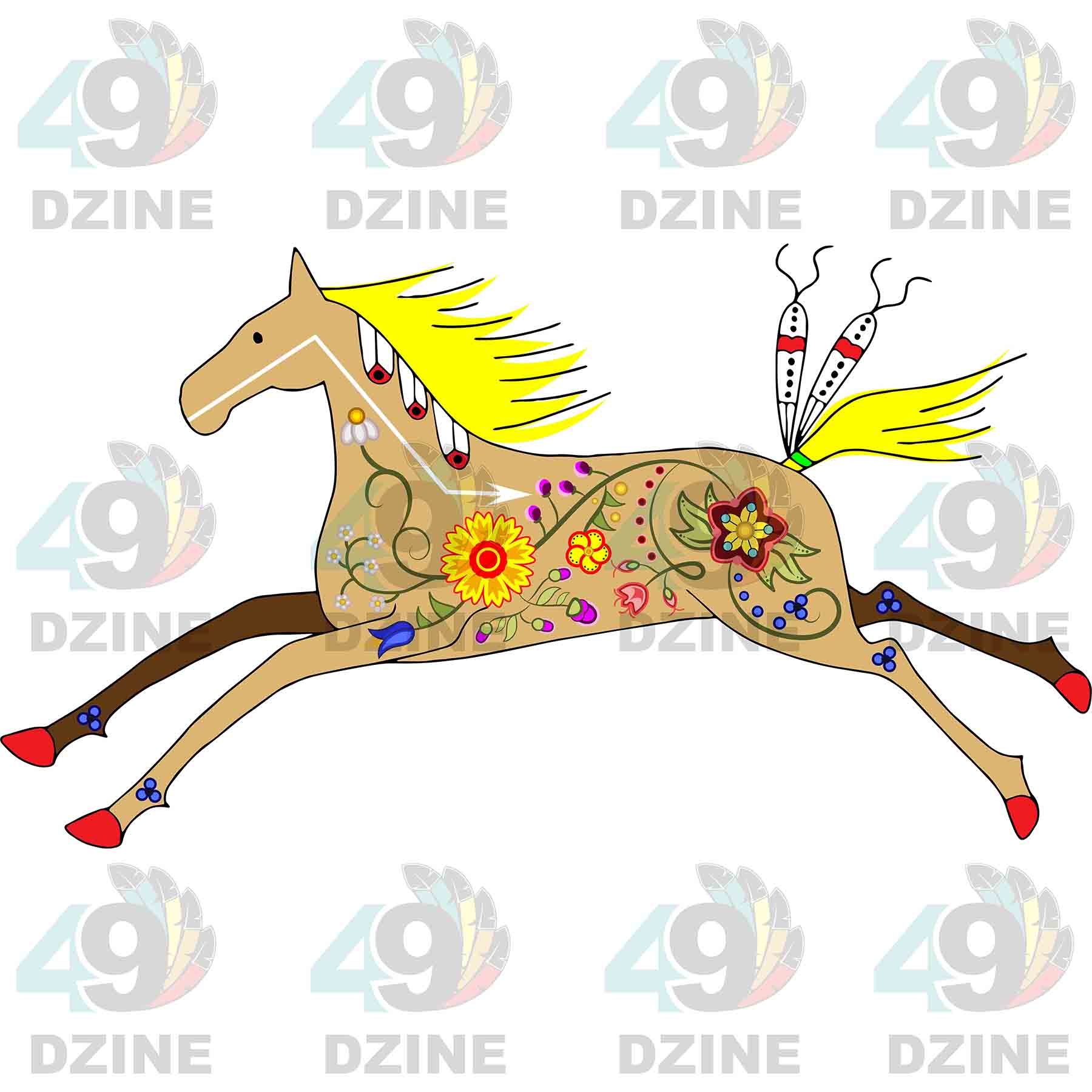 Floral Horse Tan Sticker