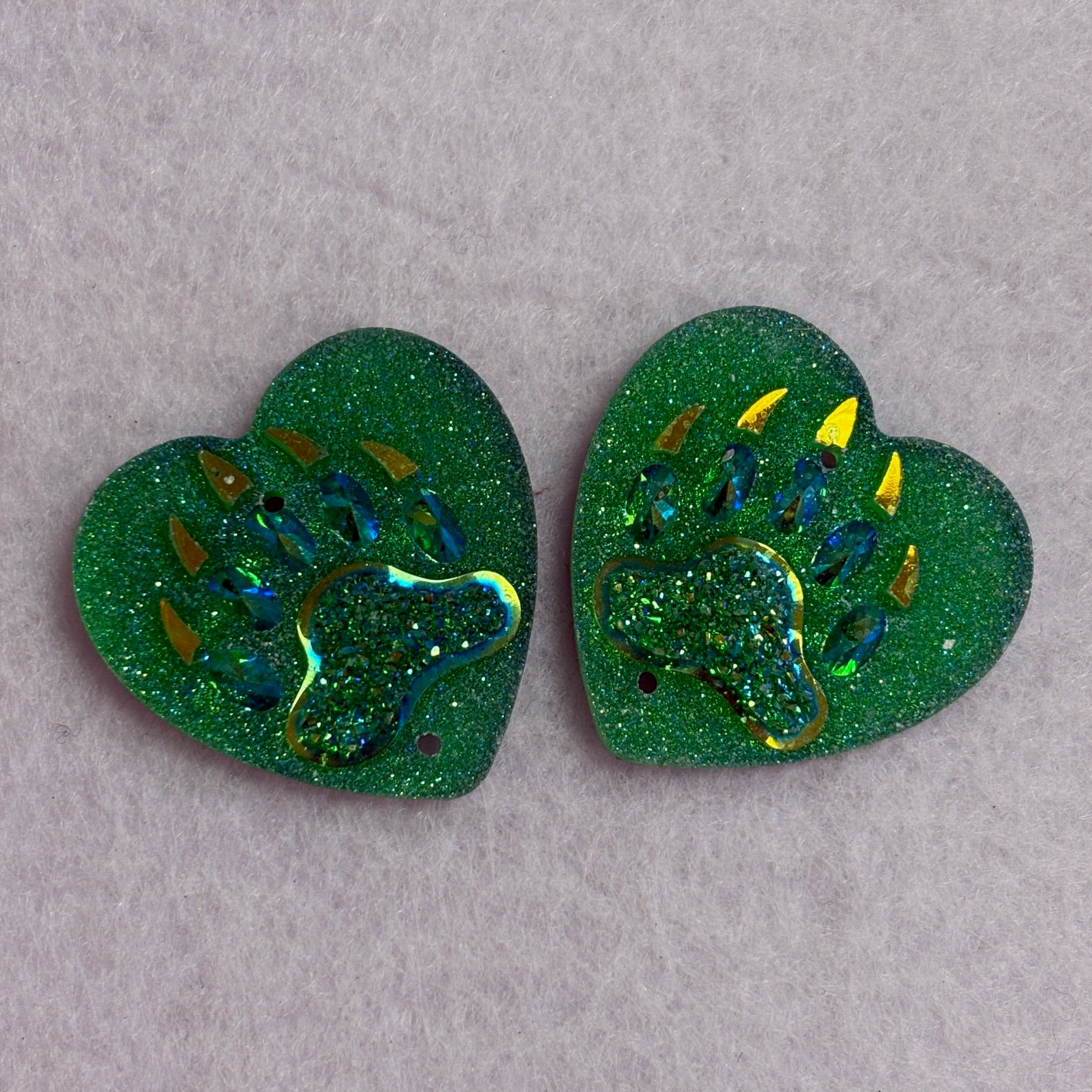 Heart Bear Claw Cabochons Set of 2