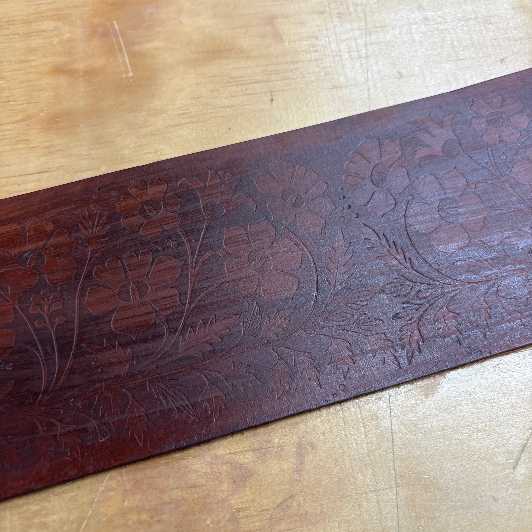 Handmade 39 in Wood Forest Floral Buffalo Belt