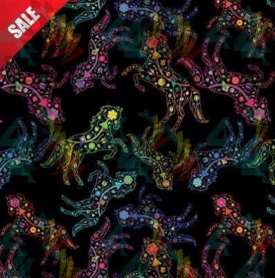 Neon Floral Horses Cotton Poplin Fabric By the Yard Fabric NBprintex