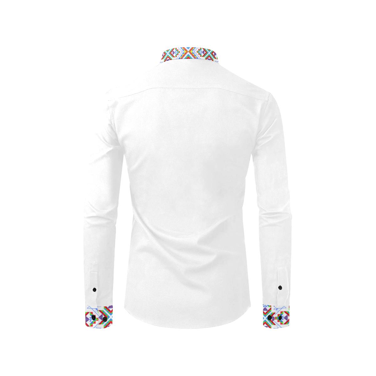 White Blanket Strip on White Men's All Over Print Casual Dress Shirt (Model T61) Men's Dress Shirt (T61) e-joyer