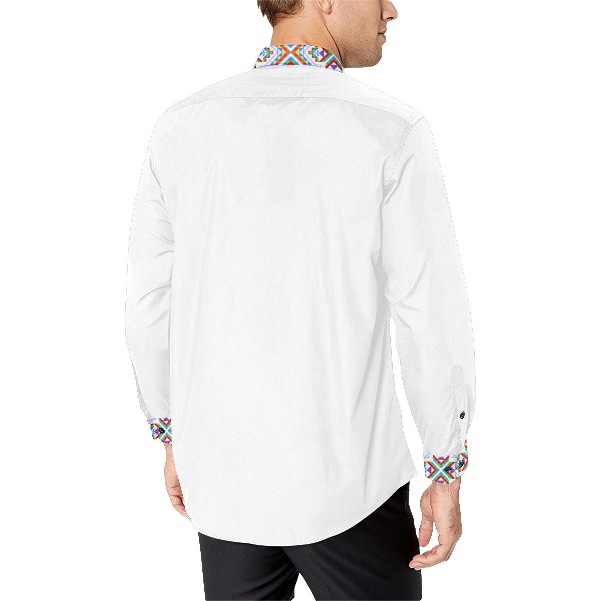 White Blanket Strip on White Men's All Over Print Casual Dress Shirt (Model T61) Men's Dress Shirt (T61) e-joyer