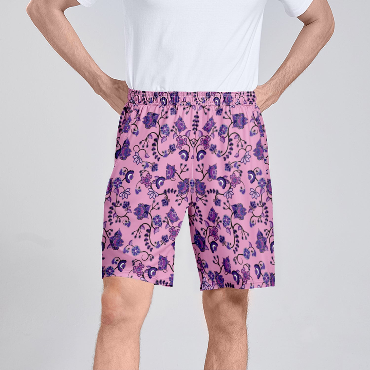 Purple Floral Amour Athletic Shorts with Pockets