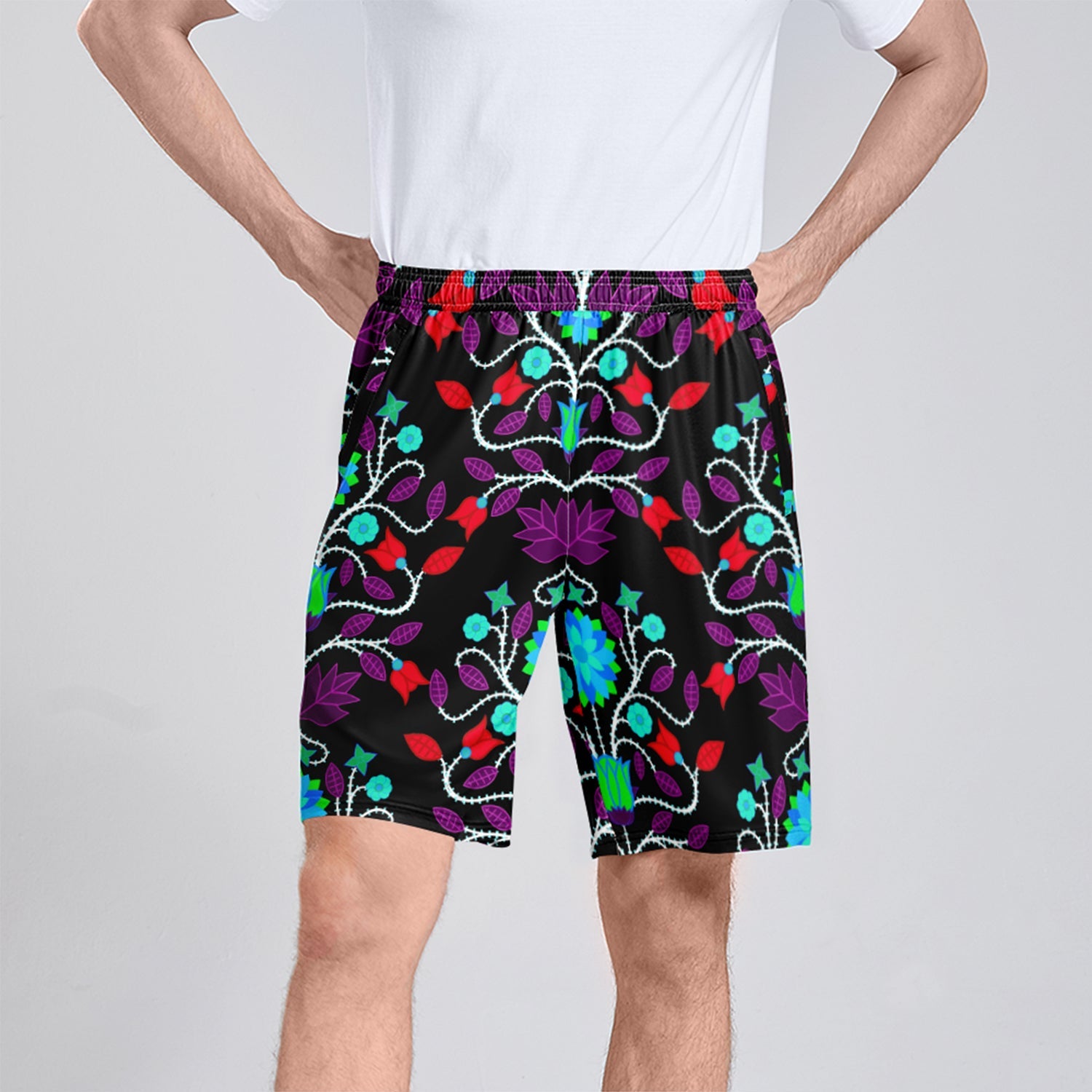 Floral Beadwork Four Clans Winter Athletic Shorts with Pockets