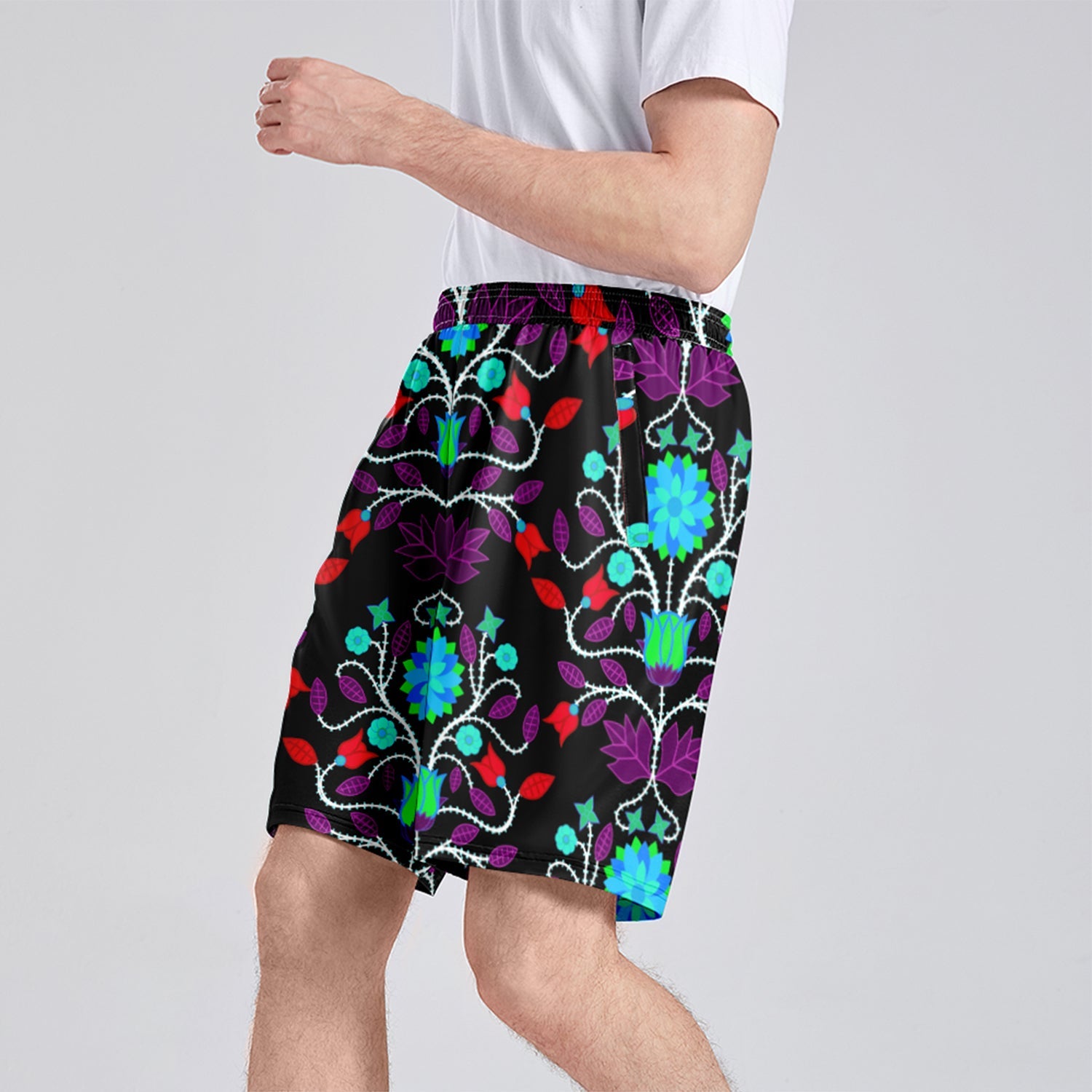 Floral Beadwork Four Clans Winter Athletic Shorts with Pockets