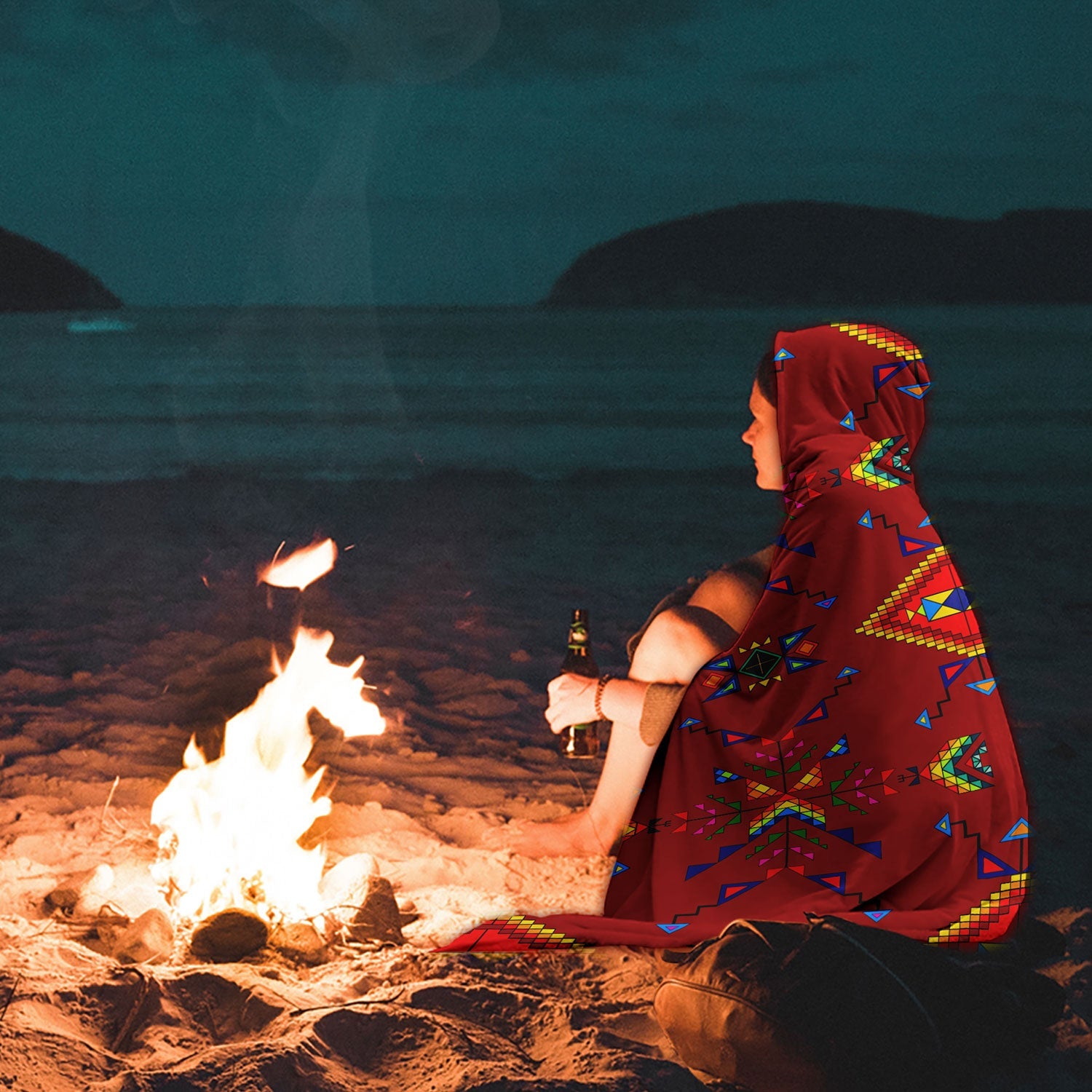 Buffalo Jump Red Hooded Blanket