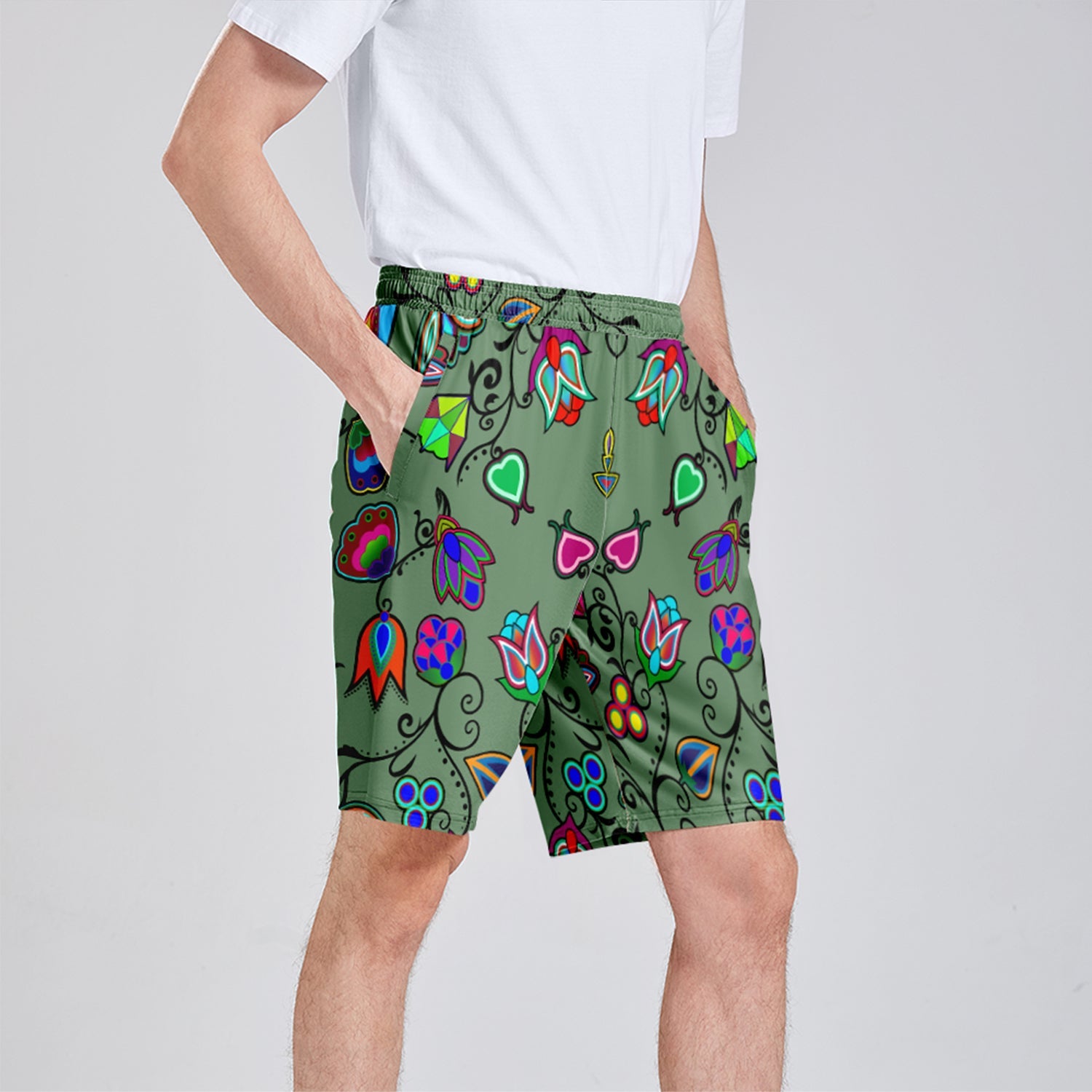 Indigenous Paisley Dark Sea Athletic Shorts with Pockets