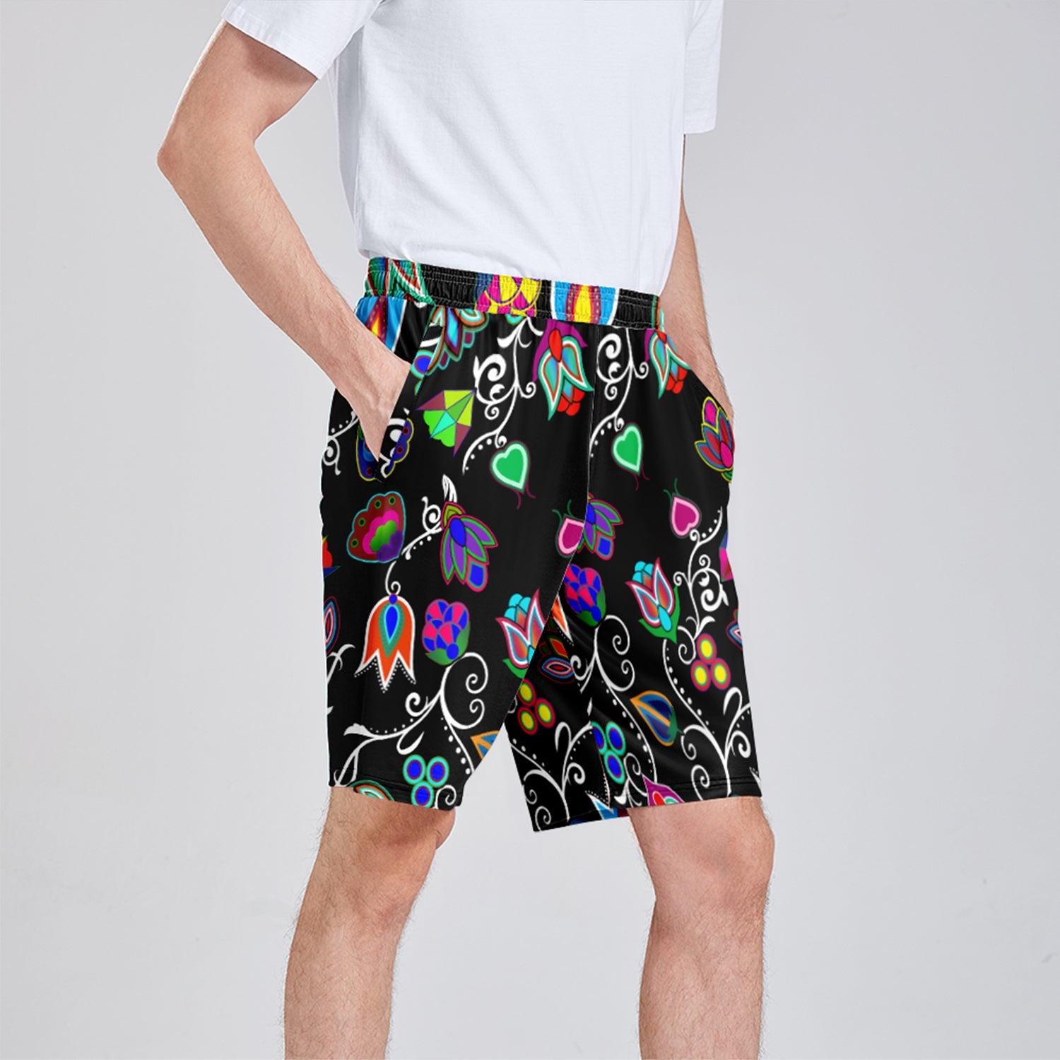 Indigenous Paisley Black Athletic Shorts with Pockets