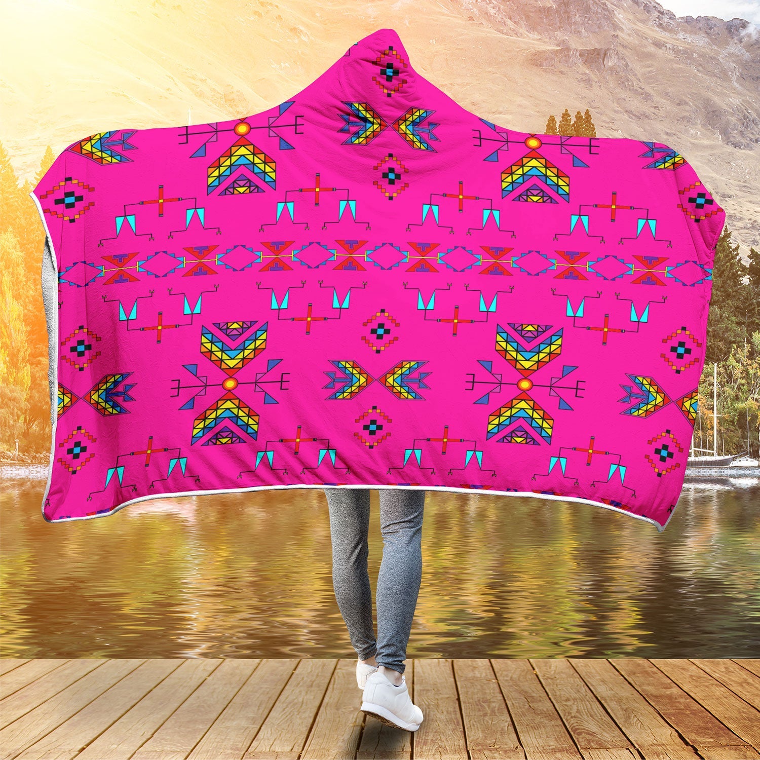 Rainy Chief Rainbow Hot Pink Hooded Blanket