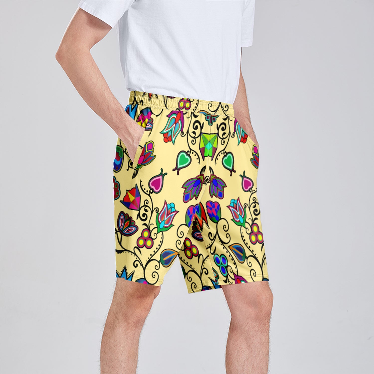 Indigenous Paisley Vanilla Athletic Shorts with Pockets