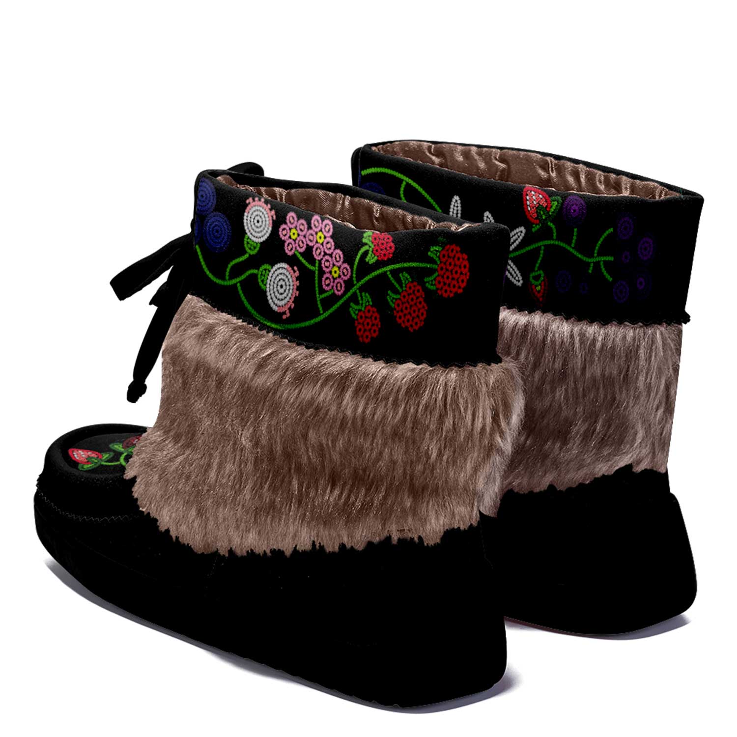 Birch Berries Black Leather MocLux Short Style with Fur