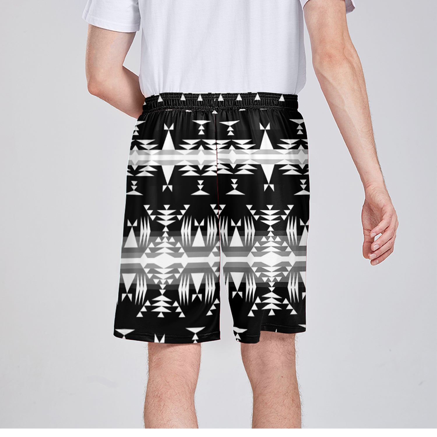 Between the Mountains Black and White Athletic Shorts with Pockets