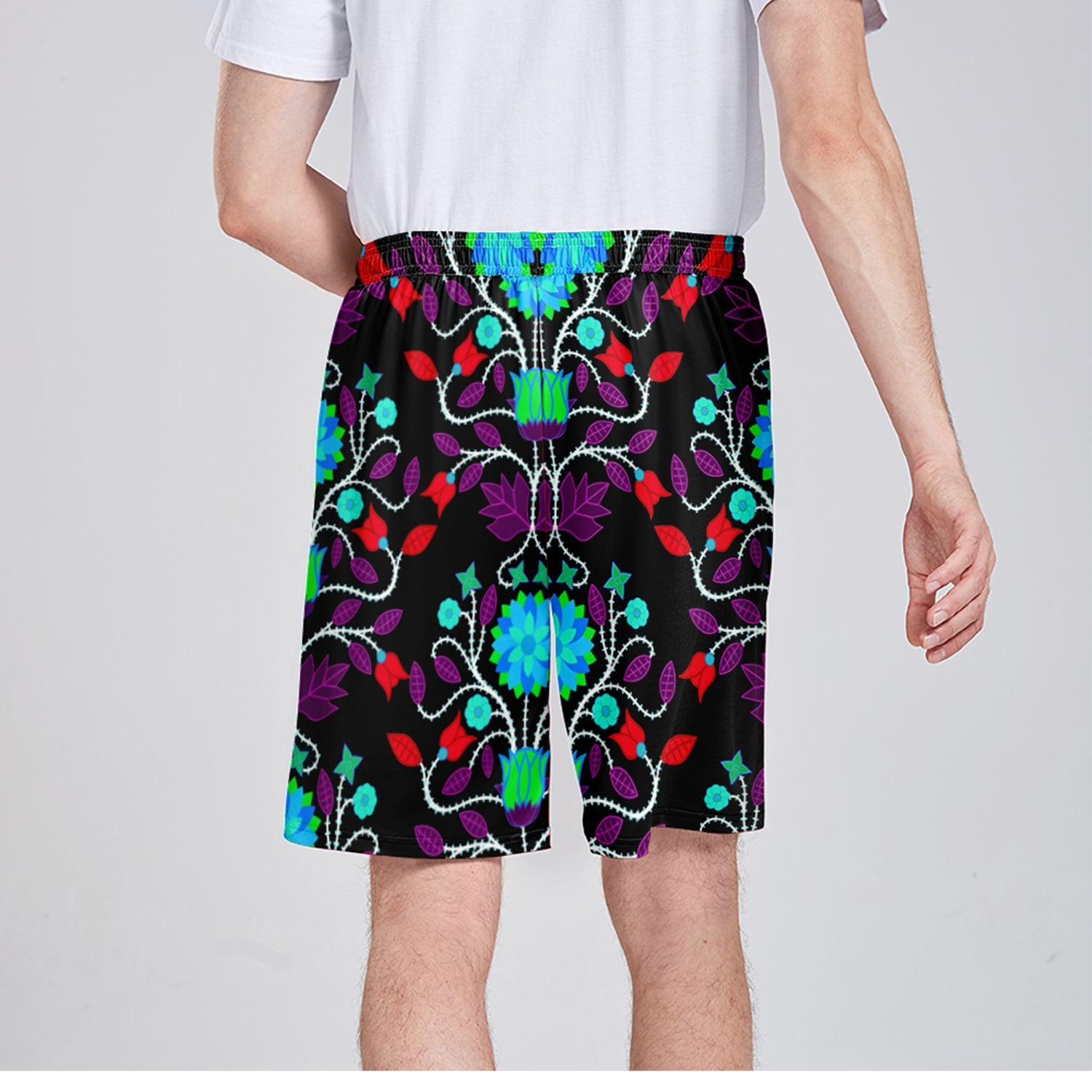 Floral Beadwork Four Clans Winter Athletic Shorts with Pockets