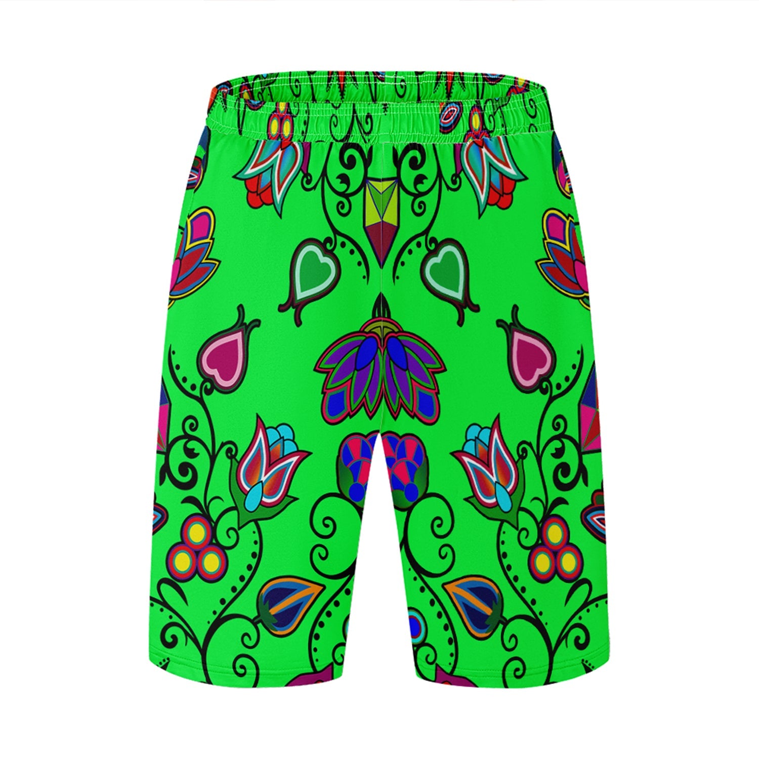 Indigenous Paisley Green Athletic Shorts with Pockets