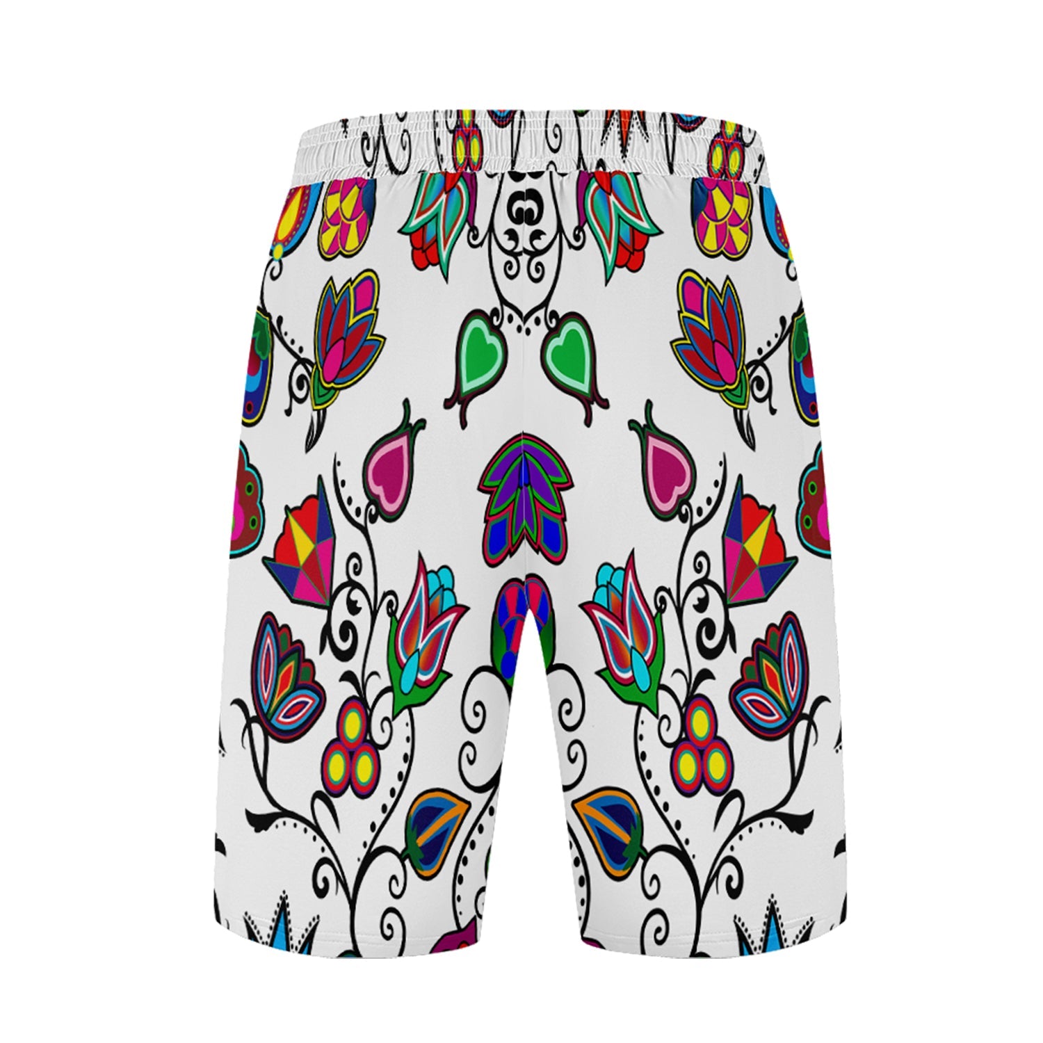 Indigenous Paisley White Athletic Shorts with Pockets