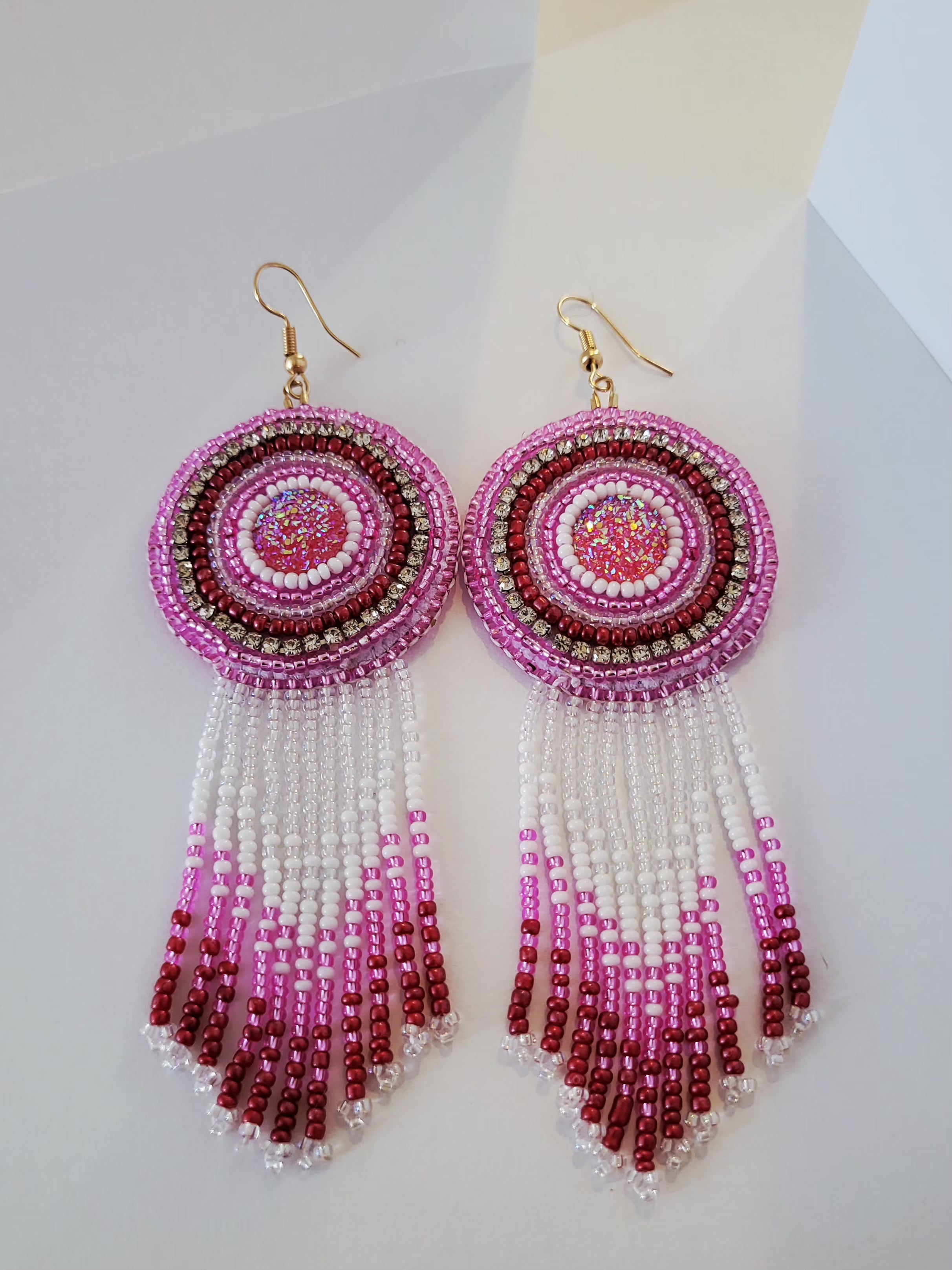 Danielle Redgun Pink Round Fringe Earrings