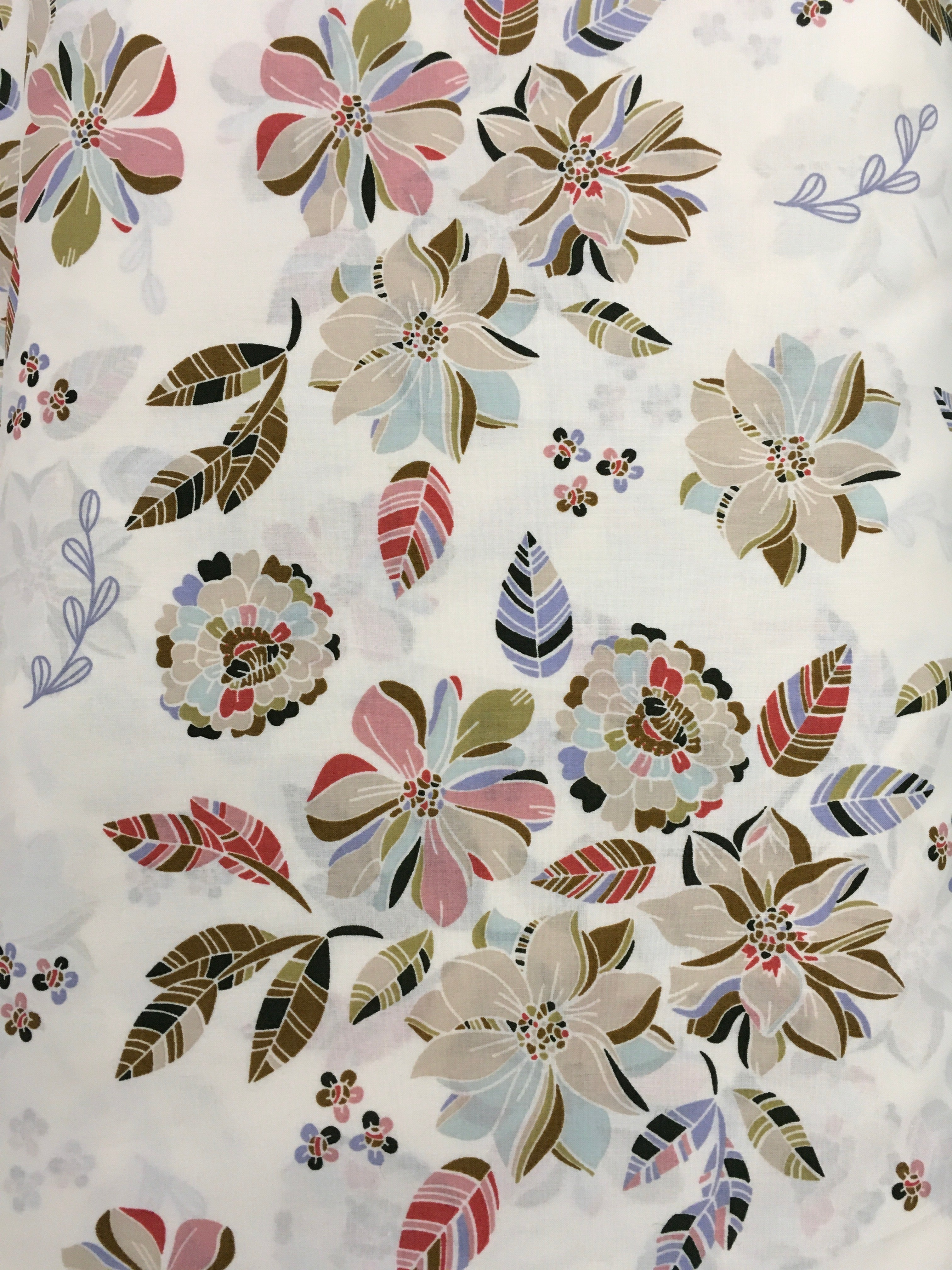 Multicolour Flowers Tan Background 56 inch Cotton Fabric