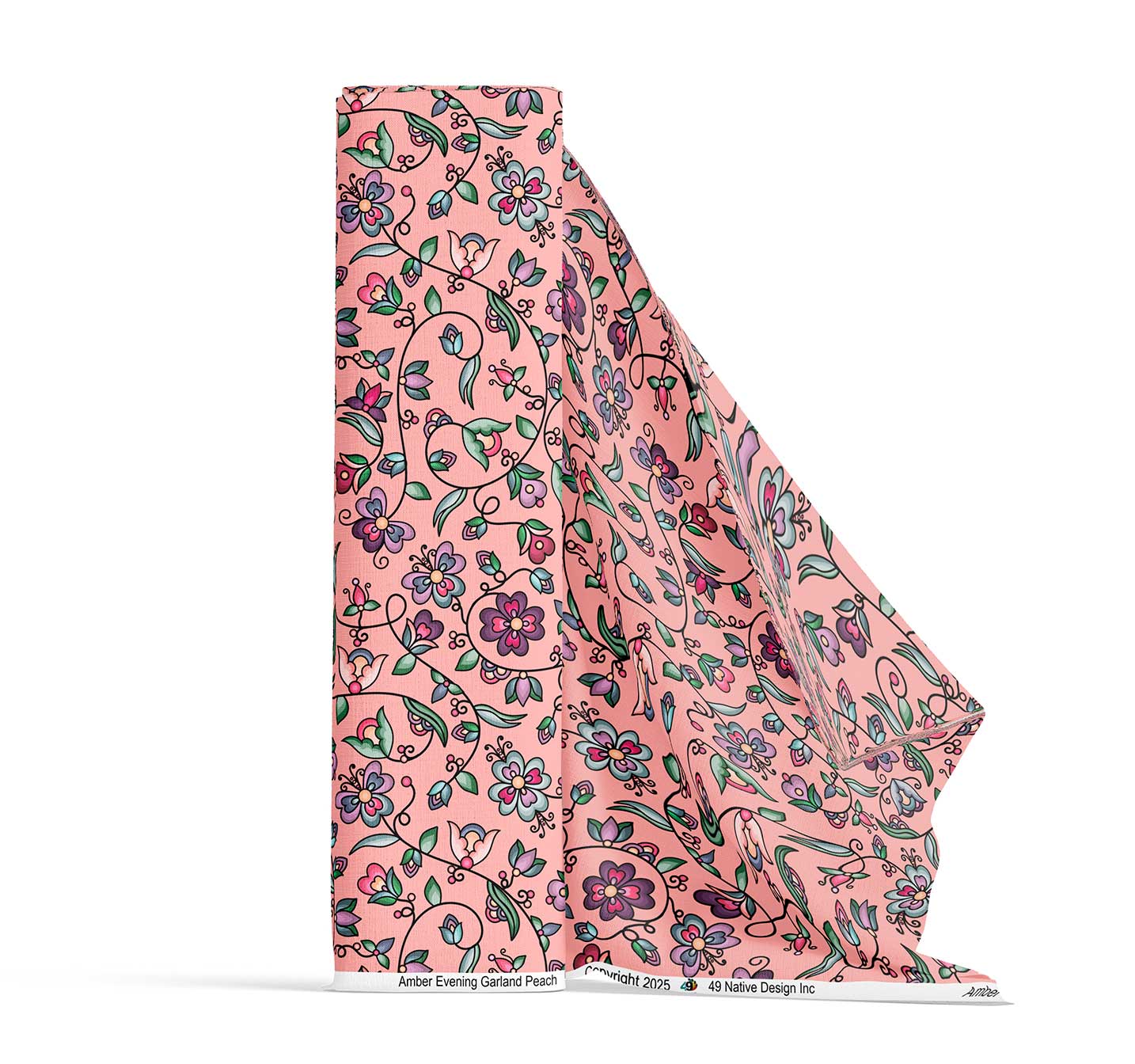 Amber Evening Garland Peach Satin Fabric
