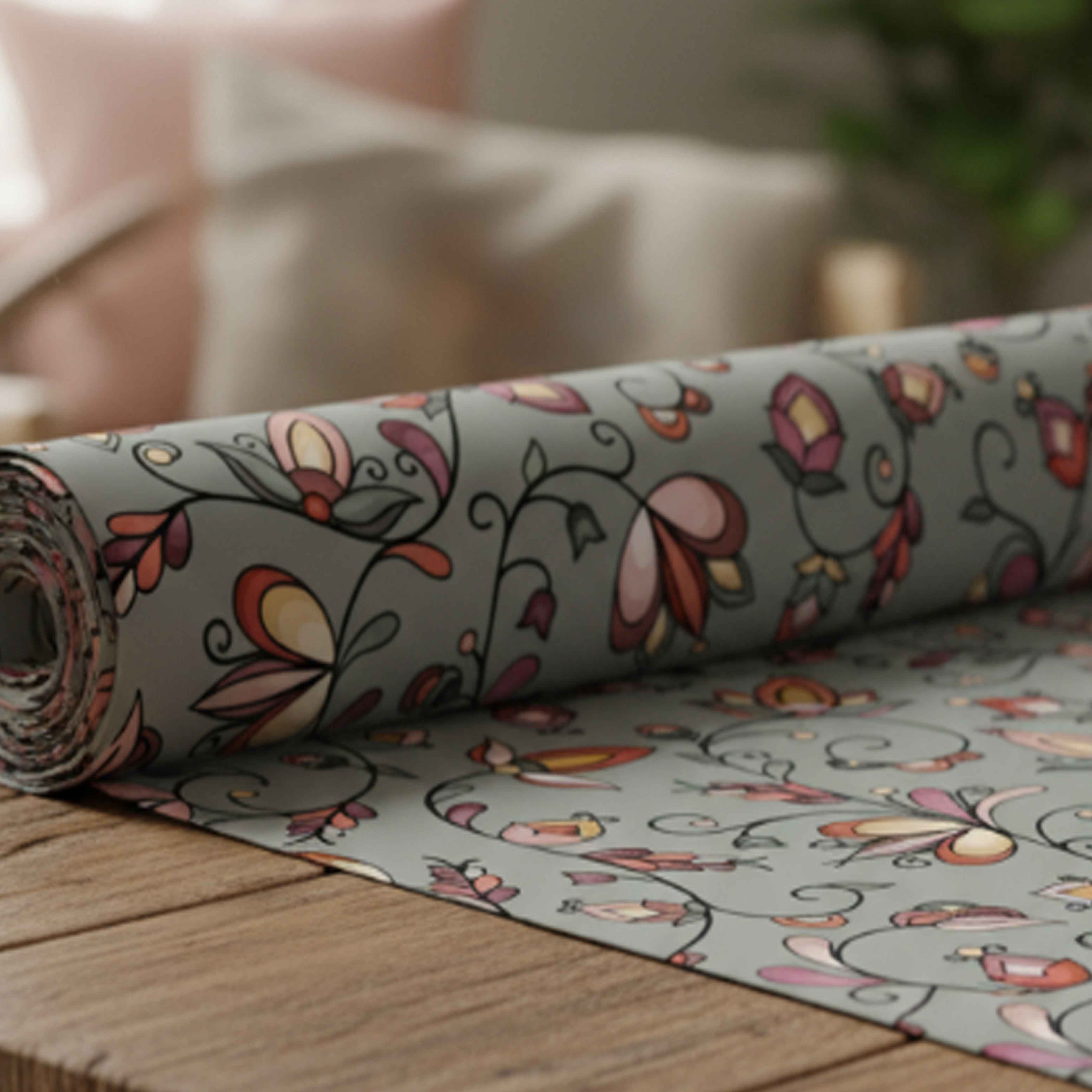 Burnt Sky Petals Green Cotton Poplin