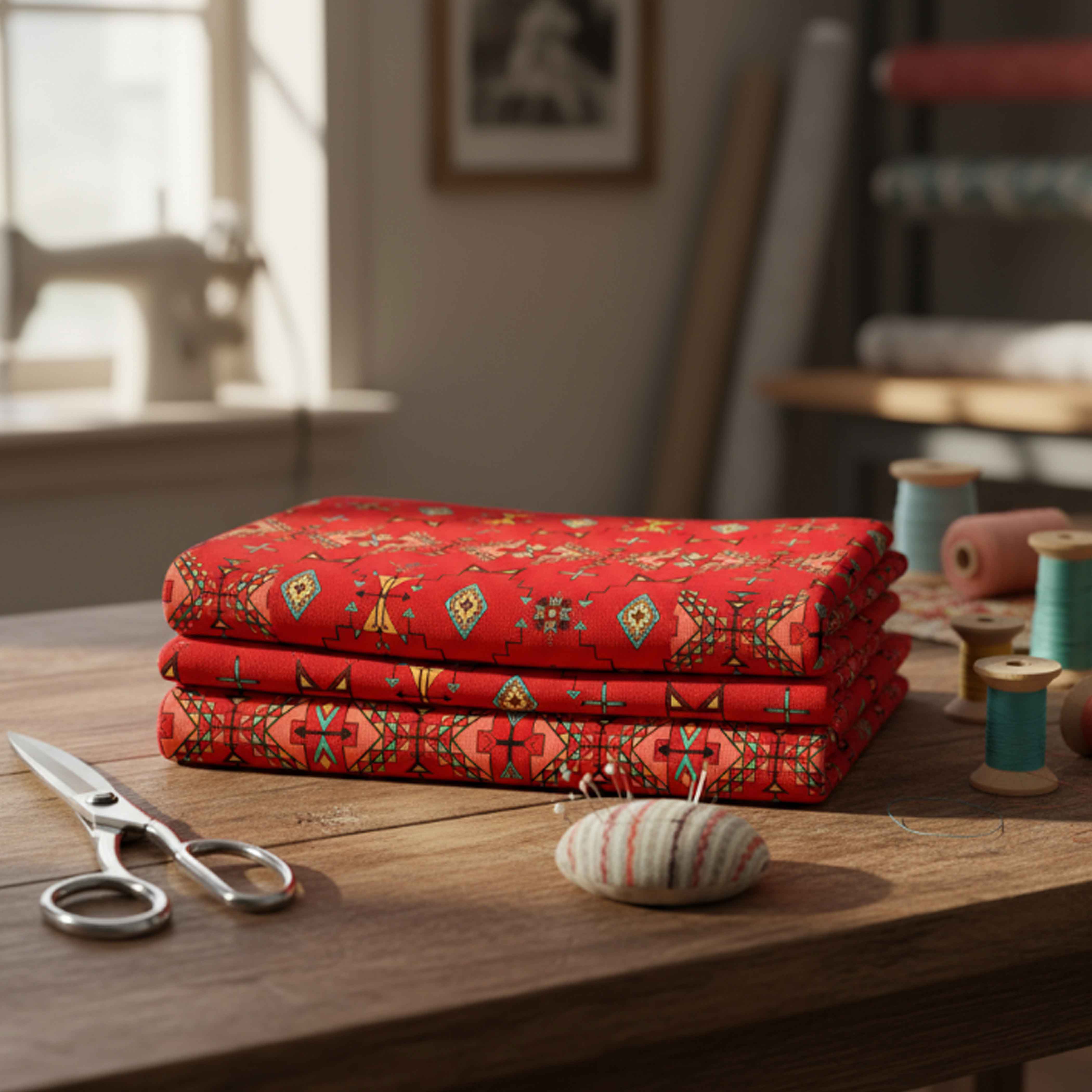 Thunder Flight Red Cotton Poplin