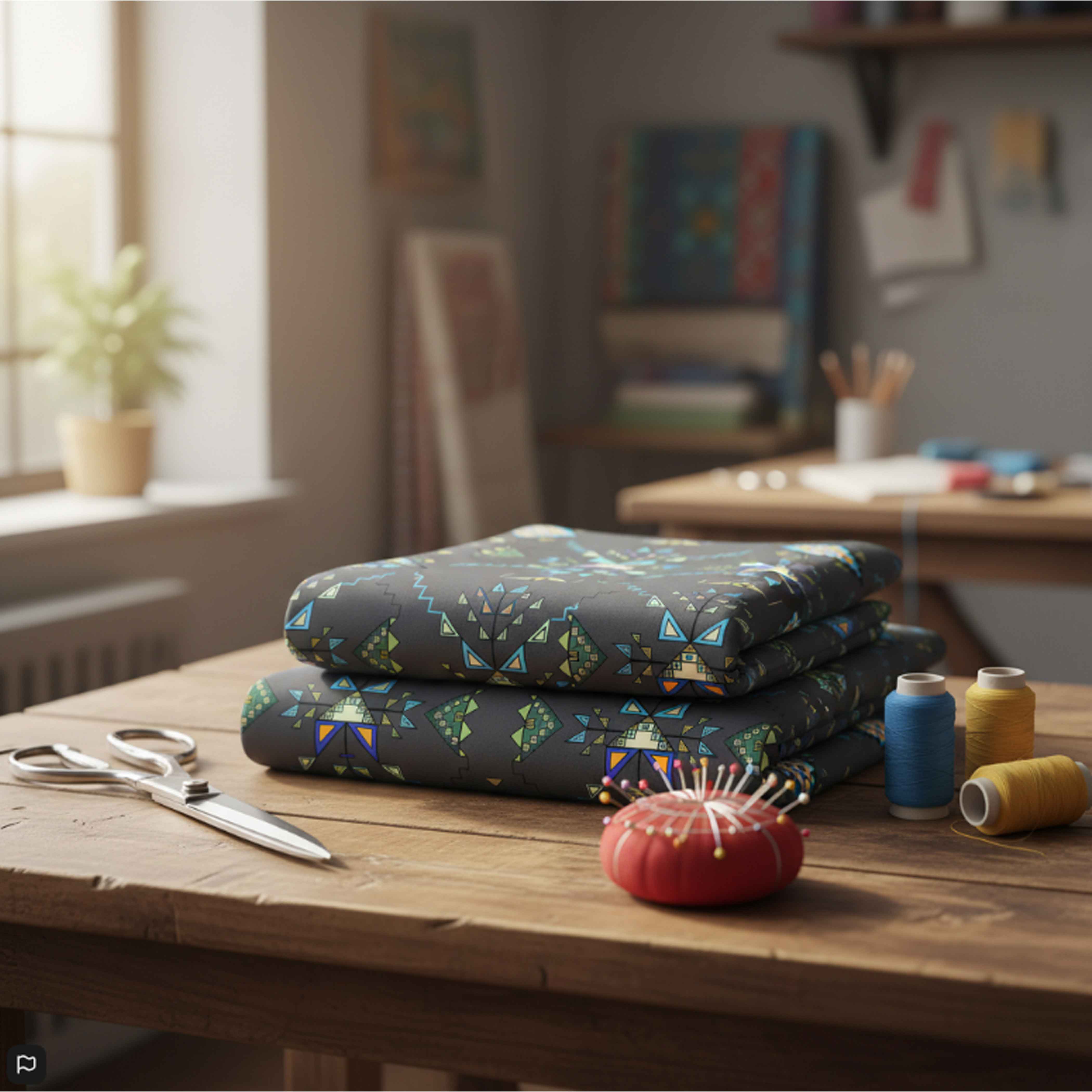 Bear Shield Gray Cotton Poplin