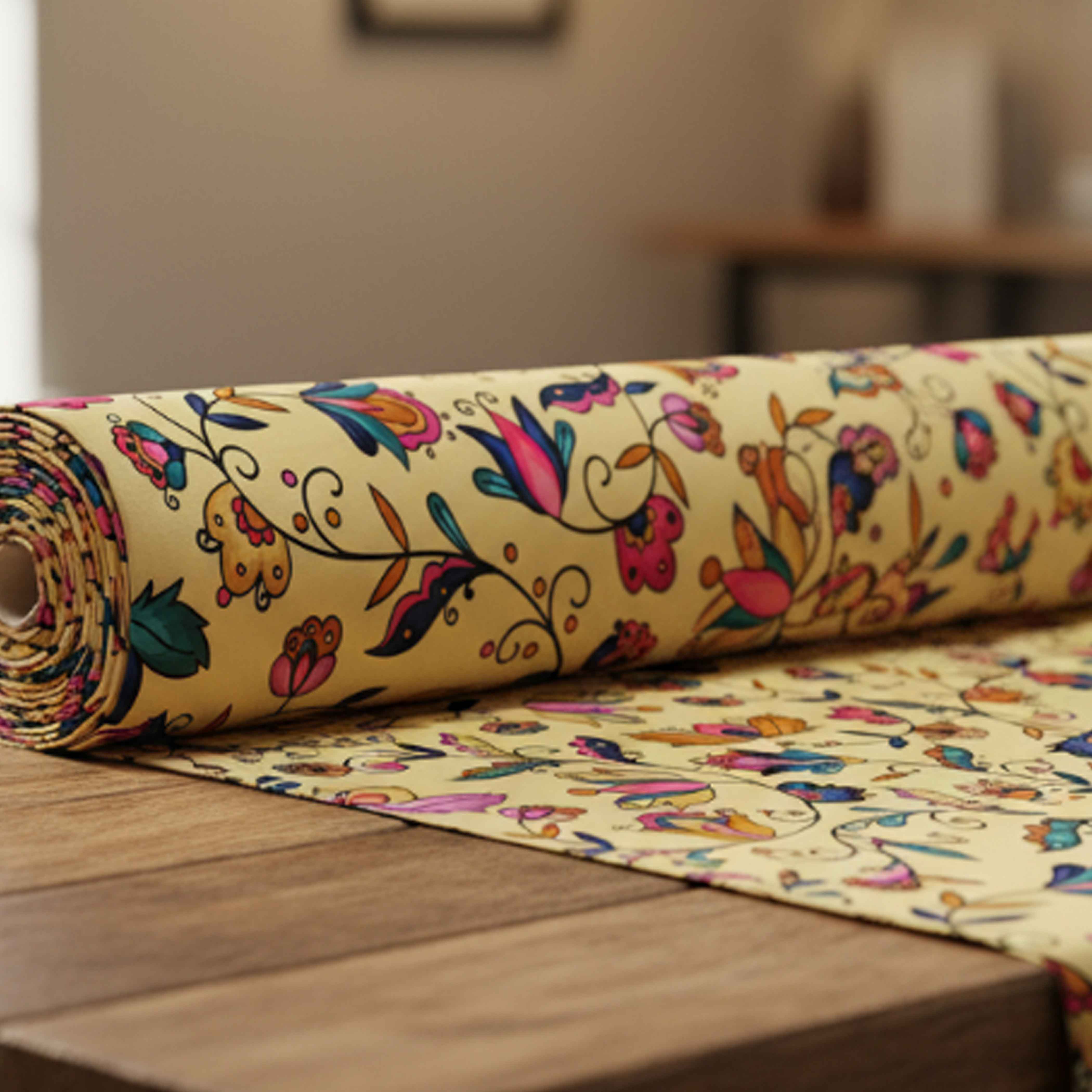 Copper Prairie Petals Yellow Cotton Poplin