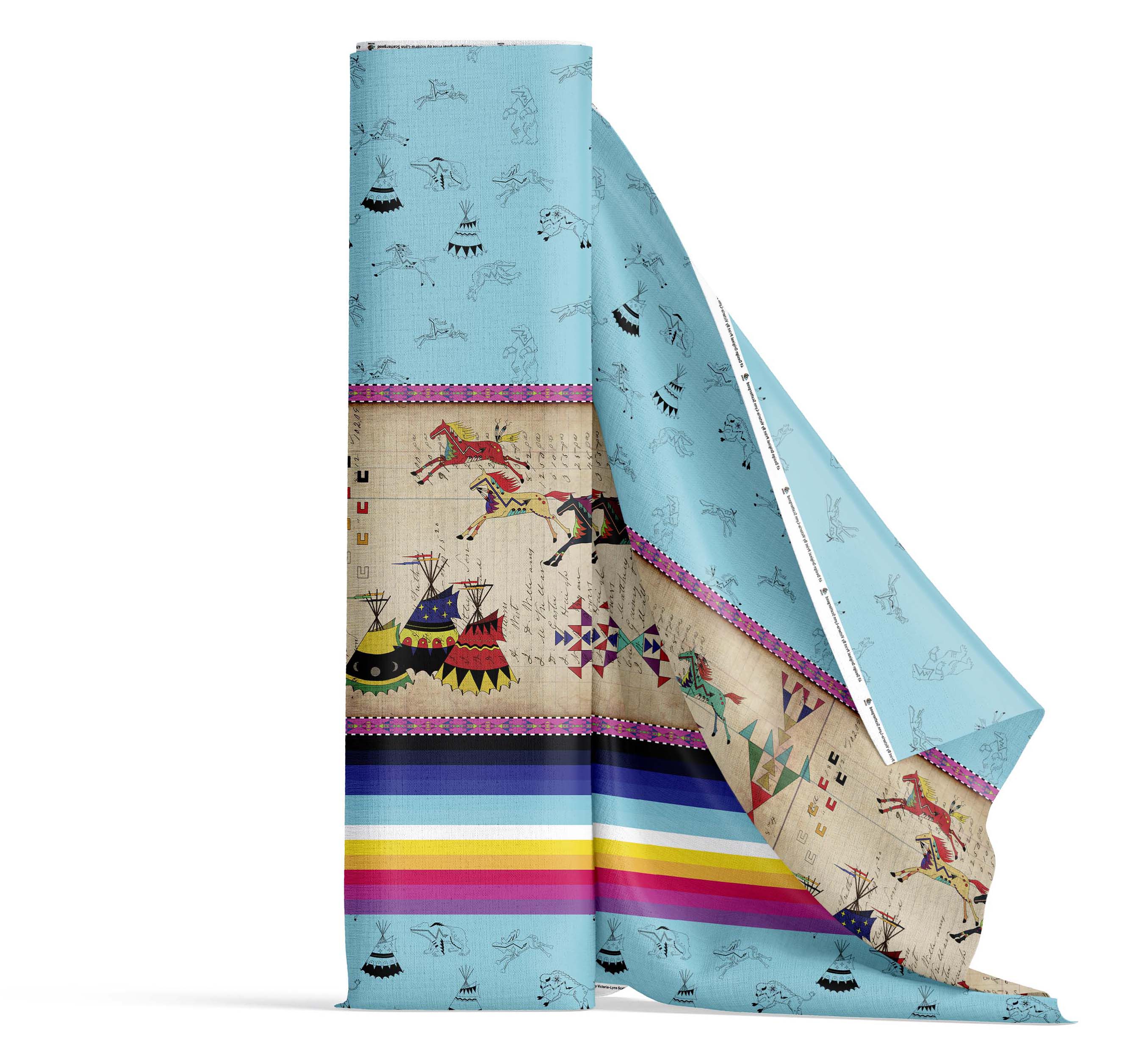 Horses Running Sky Satin Fabric By the Yard