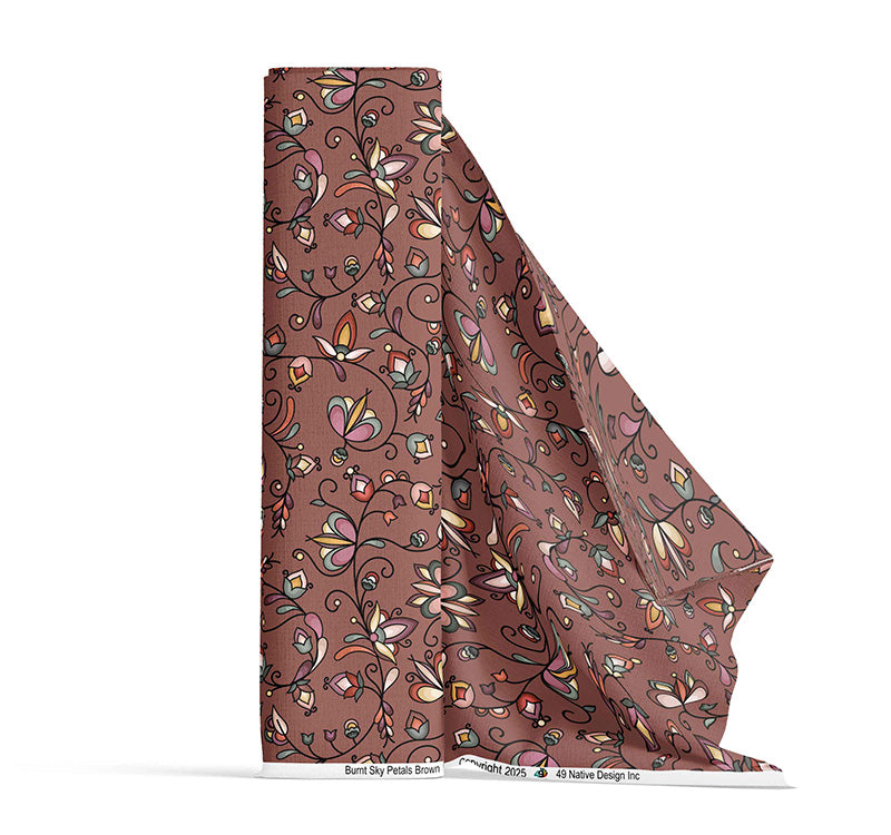 Burnt Sky Petals Brown Satin Fabric
