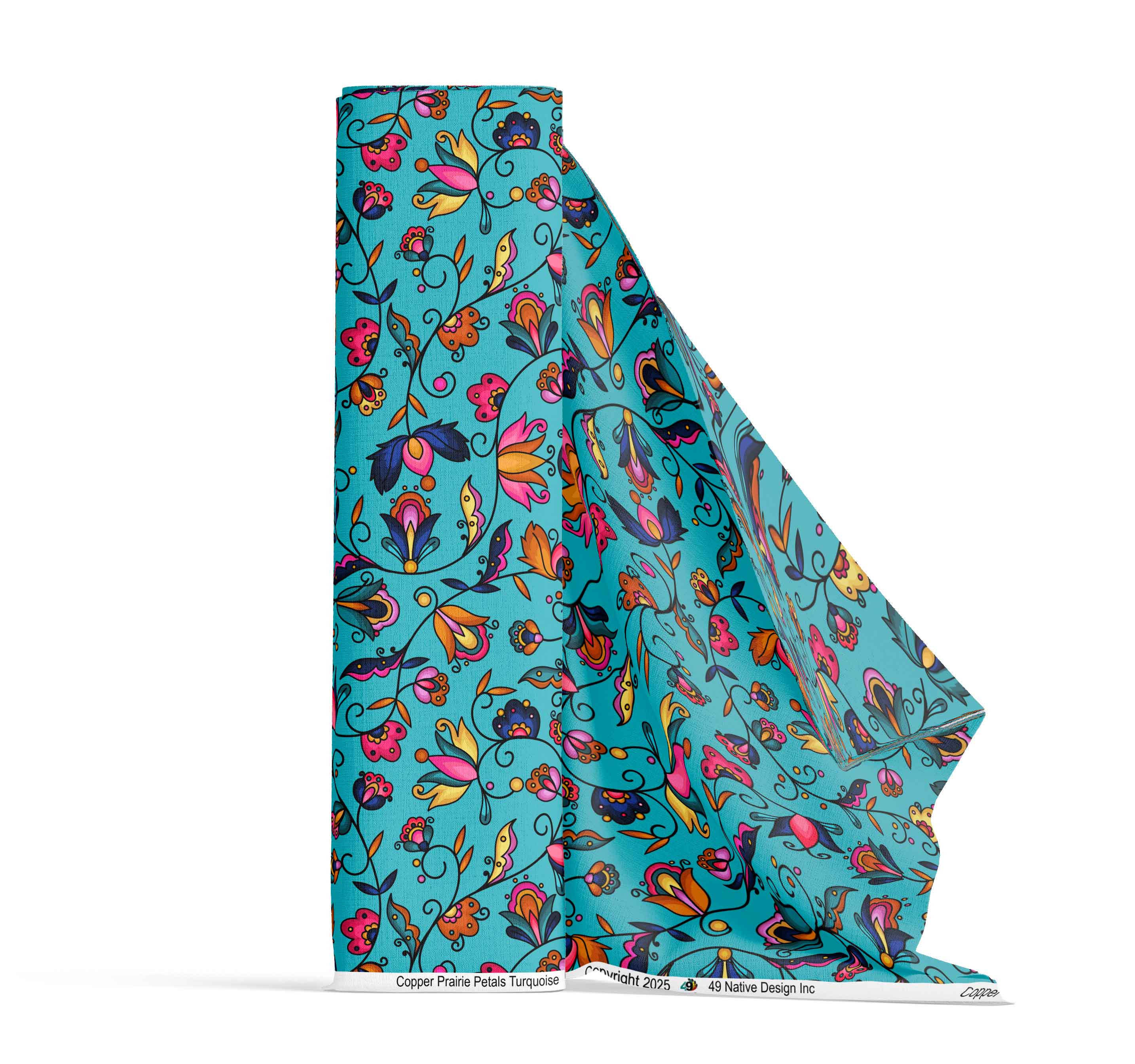Copper Prairie Petals Turquoise Cotton Poplin
