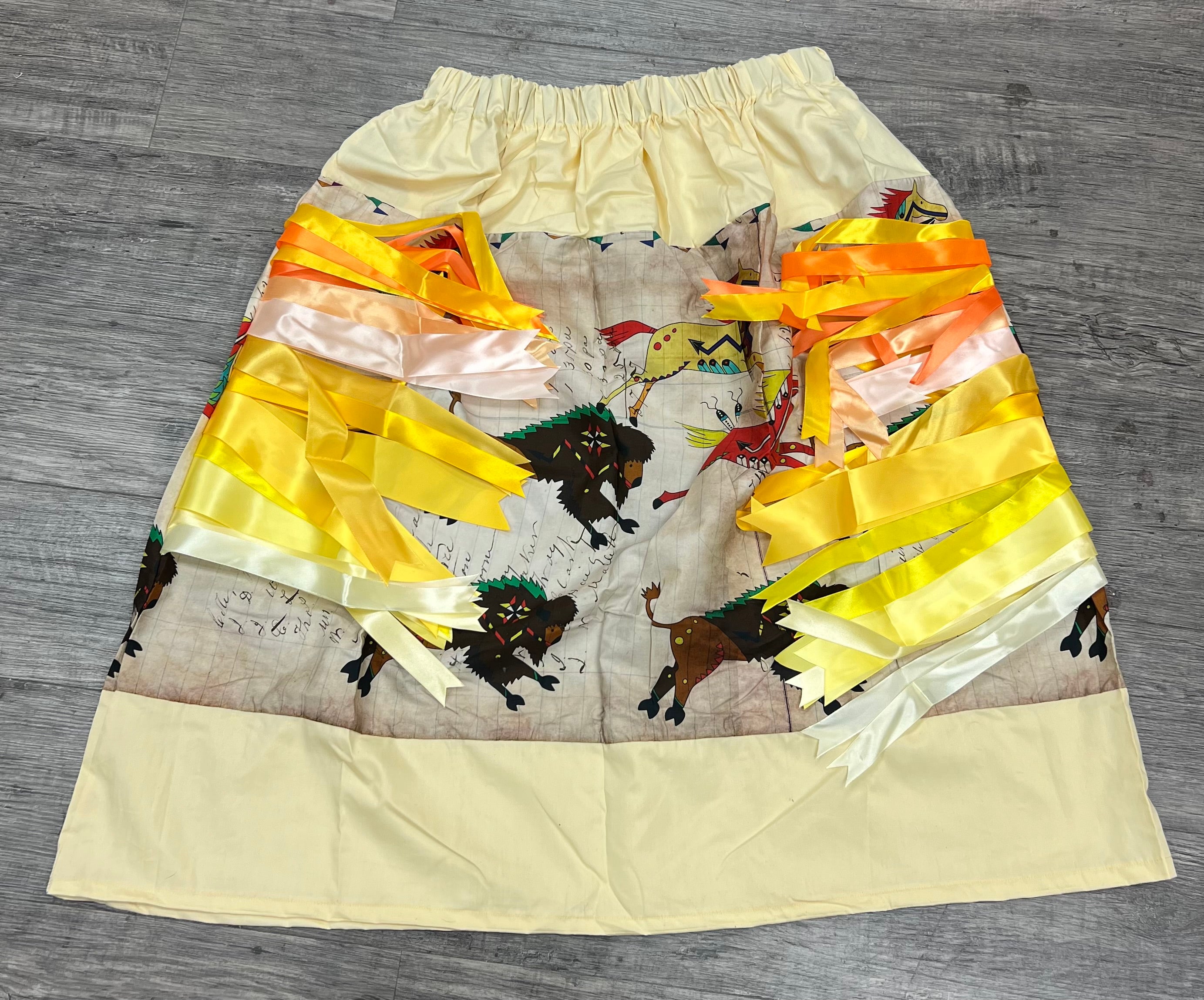 Soft Yellow Ledger Animals Ribbon Skirt