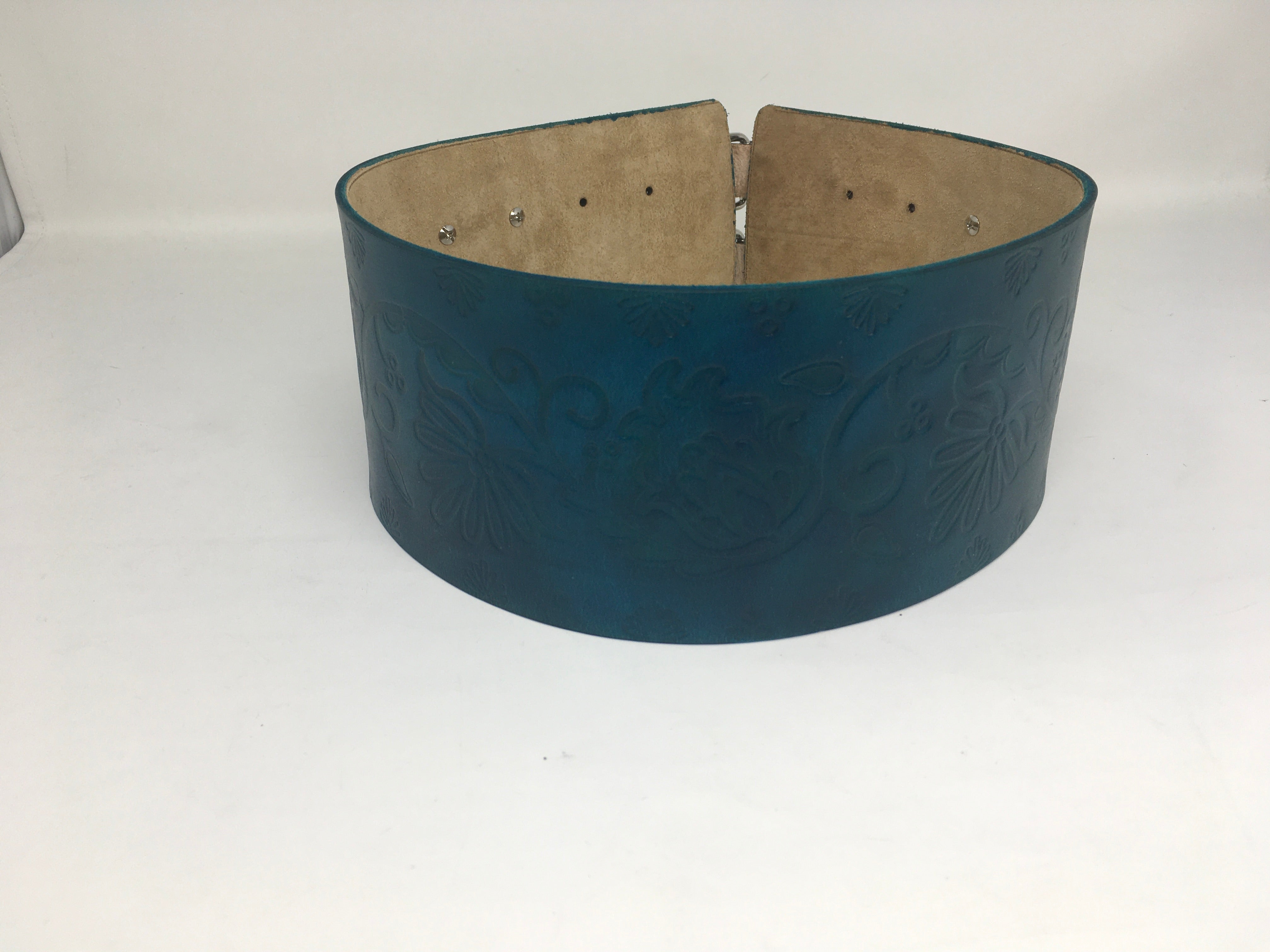 Turquoise Floral 4 Inch Thick Leather Belt