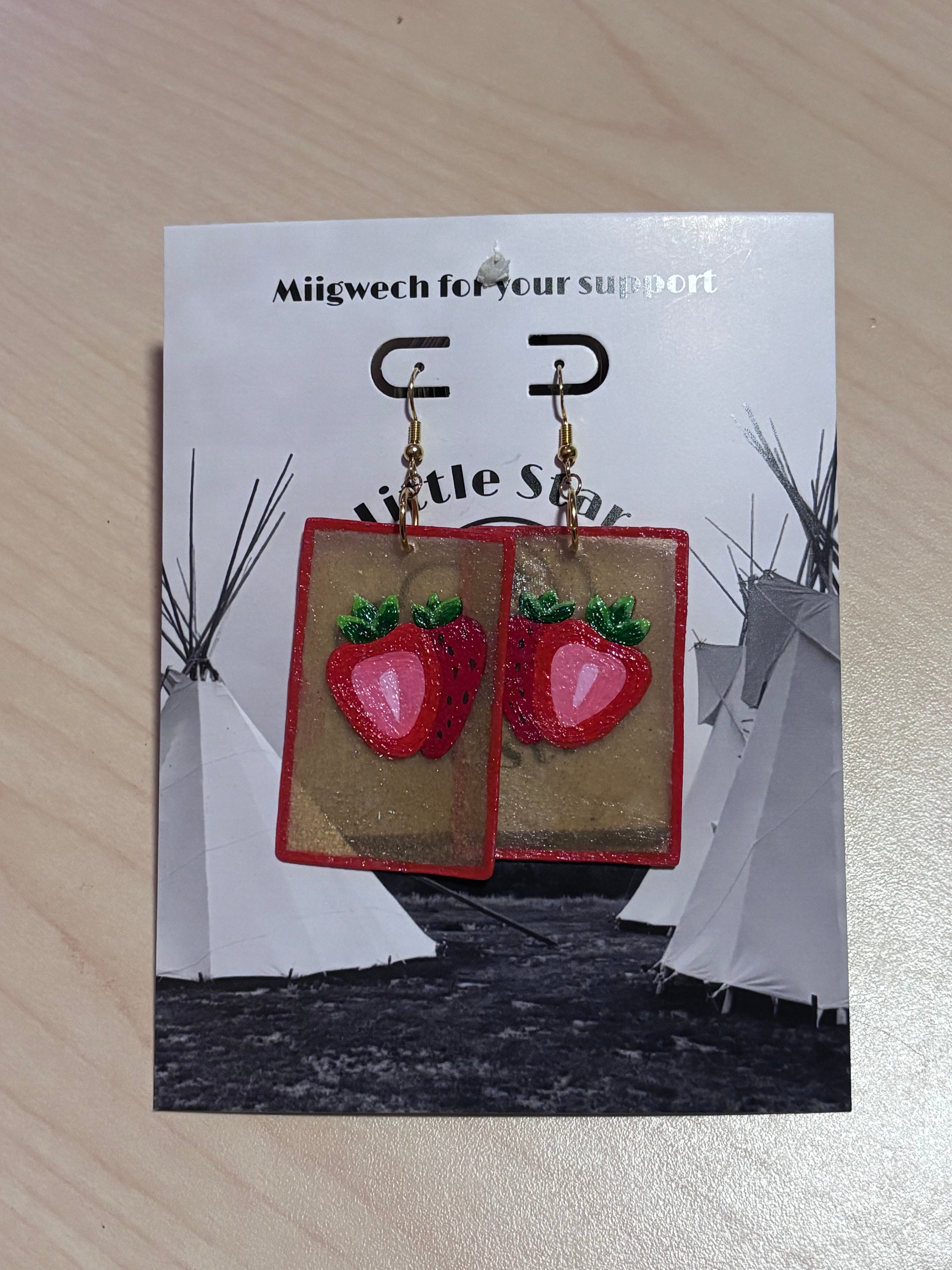 Dorienne Proulx Painted Raw Hide Strawberry Earrings