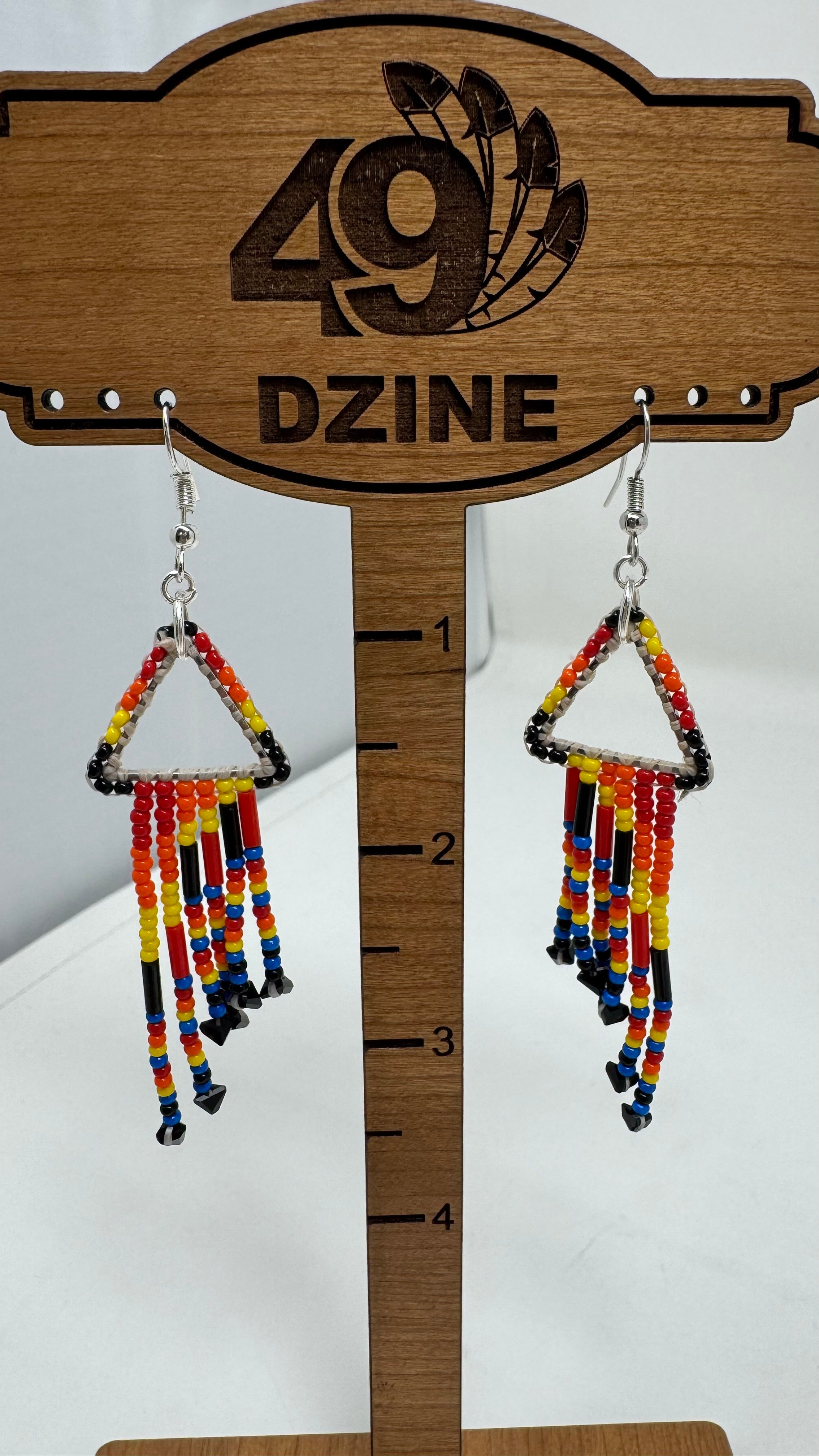 Mikey Runningbird Geometric Triangle Beaded Earrings