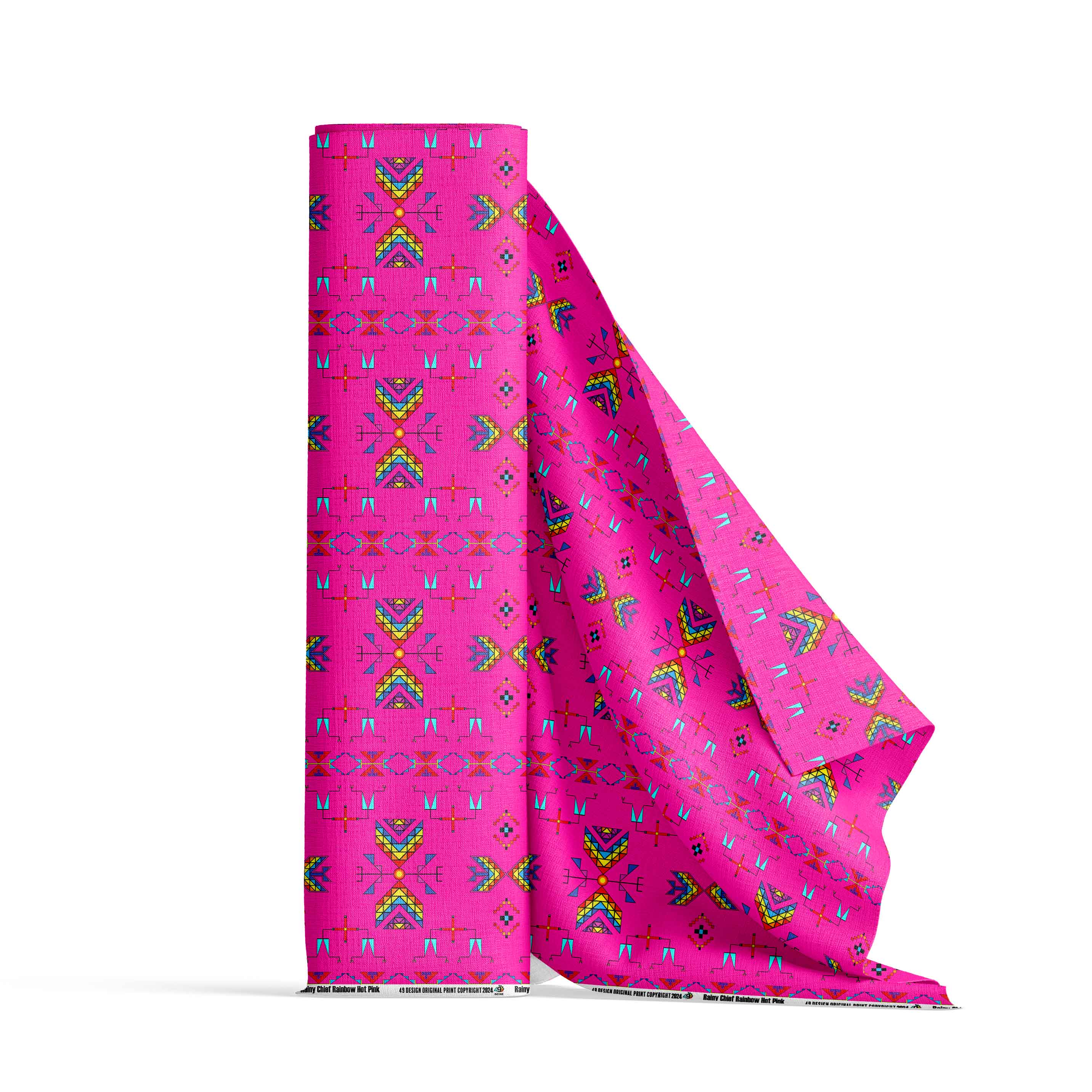 Rainy Chief Rainbow Hot Pink Cotton Fabric