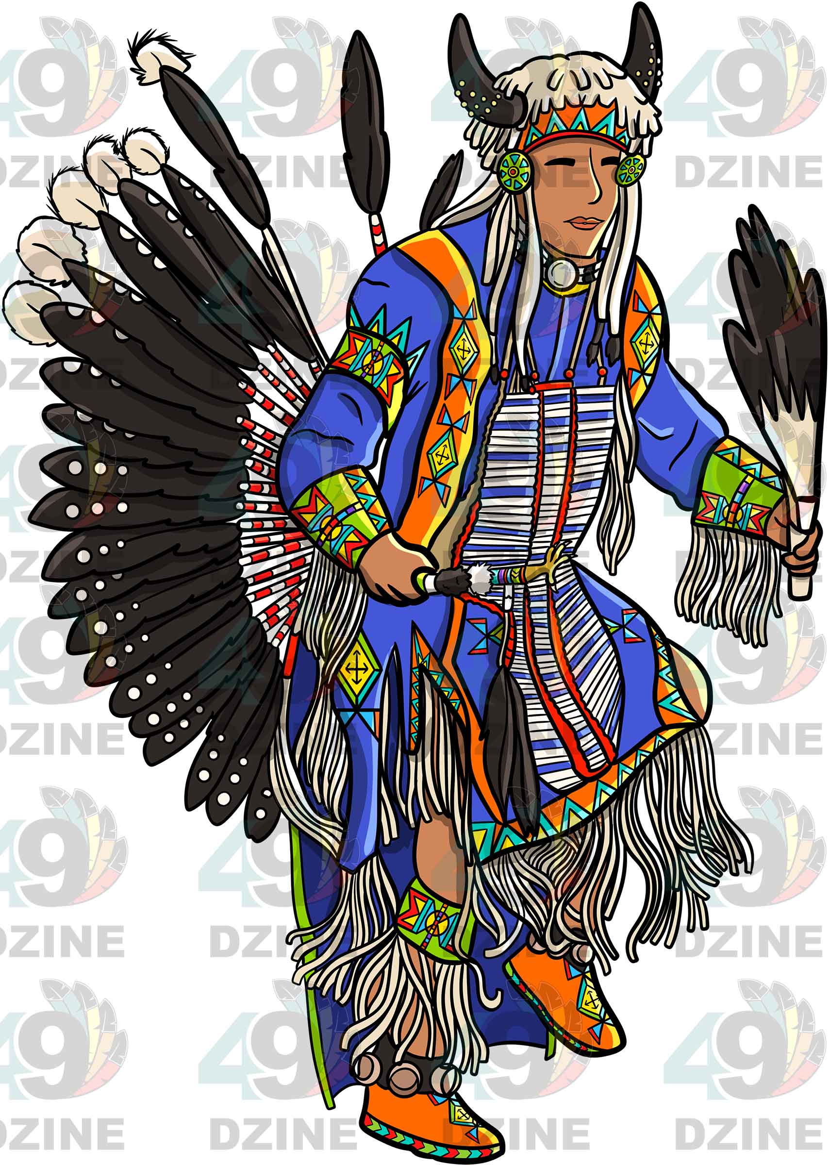 Traditional Powwow Man Dancer 1 Colored Transfer (Various Sizes)