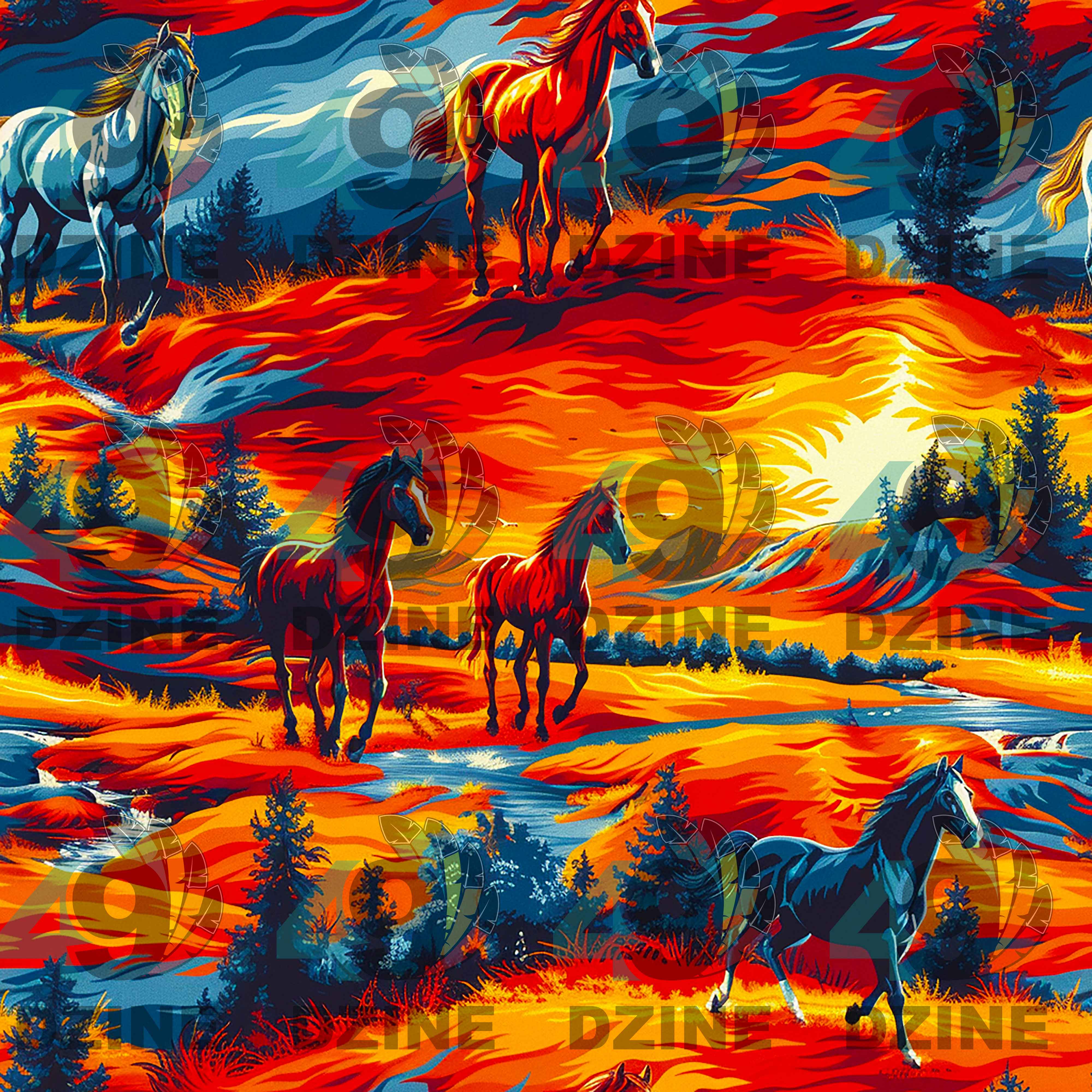 Wild Horses Cotton Fabric By The Yard