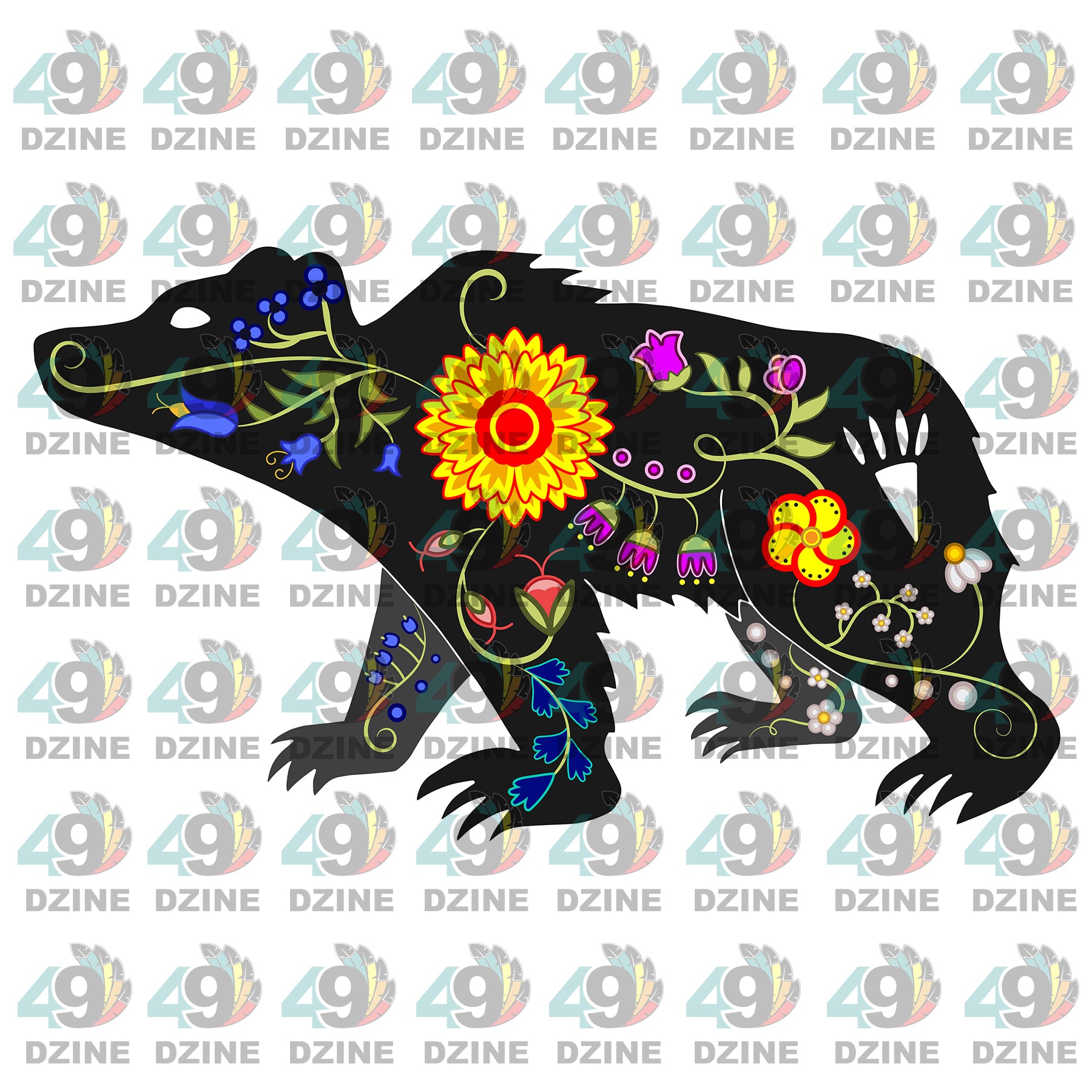 Floral Ledger Bear Black UV Sticker
